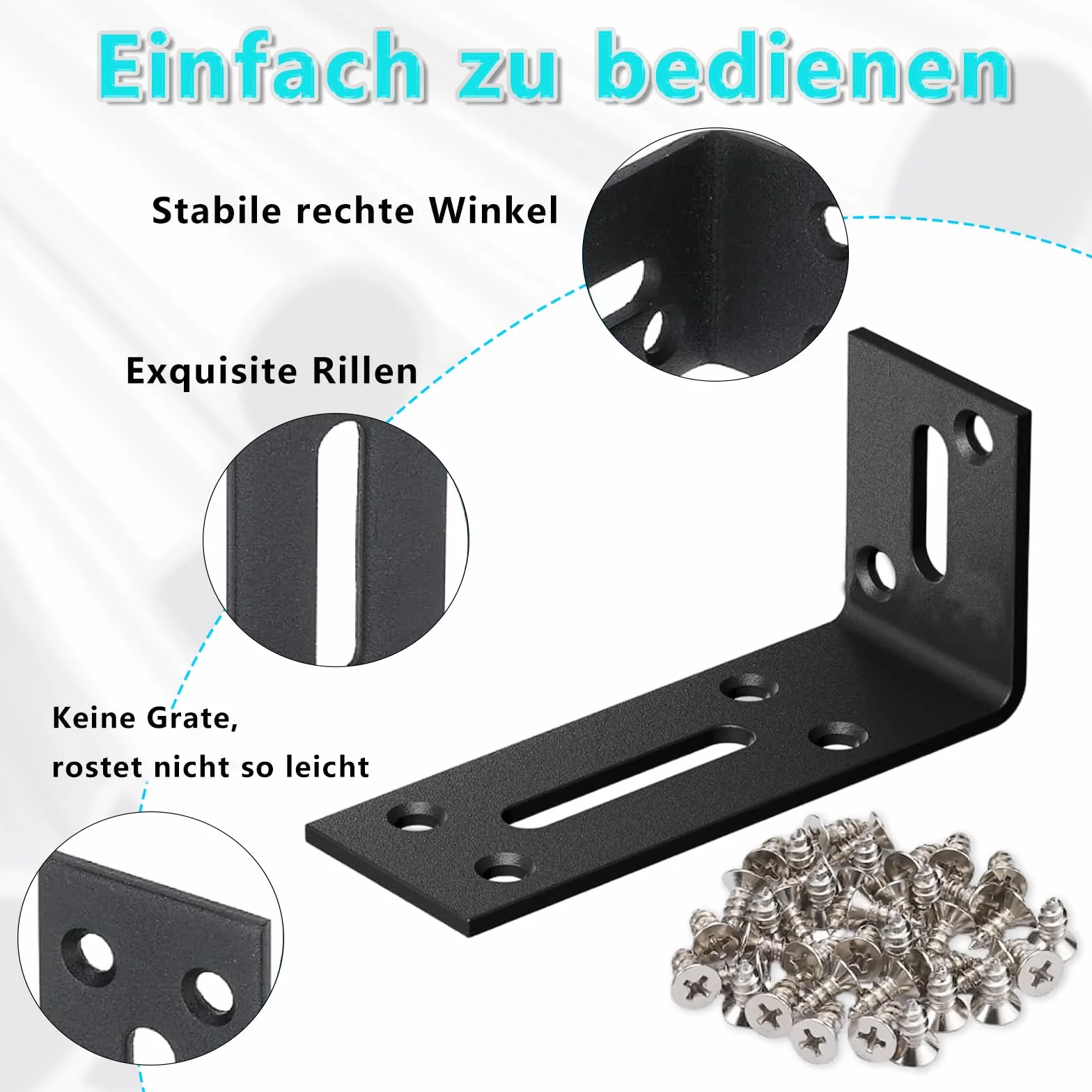 Łączniki kątowe, 6 sztuk, kątowe podłużne otwory, 80 x 40 x 30 mm, łączniki kątowe ze stali nierdzewnej, czarne, kątownik metalowy, kątownik mocujący, do stołu, krzesła, regału na książki