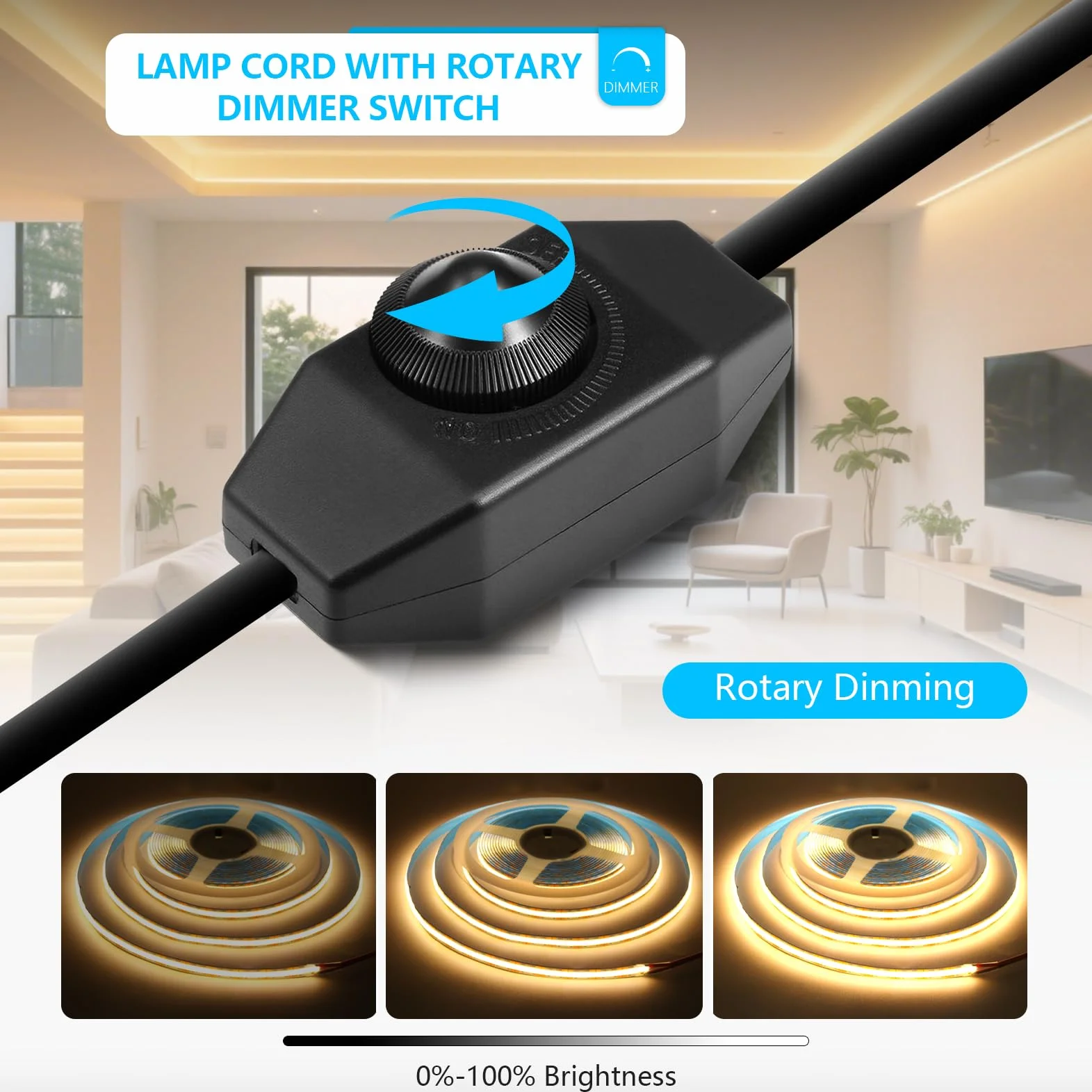 Ściemniacz LED Z Przełącznikiem 230V 2m Ściemniacz Do Lamp LED AC 220–240V/50Hz, Maks 100W Ściemniaczs Przewodowy (Wtyczka + Gniazdo) Do Lamp, SUCIKORIO Neonowe Taśmy LEDs