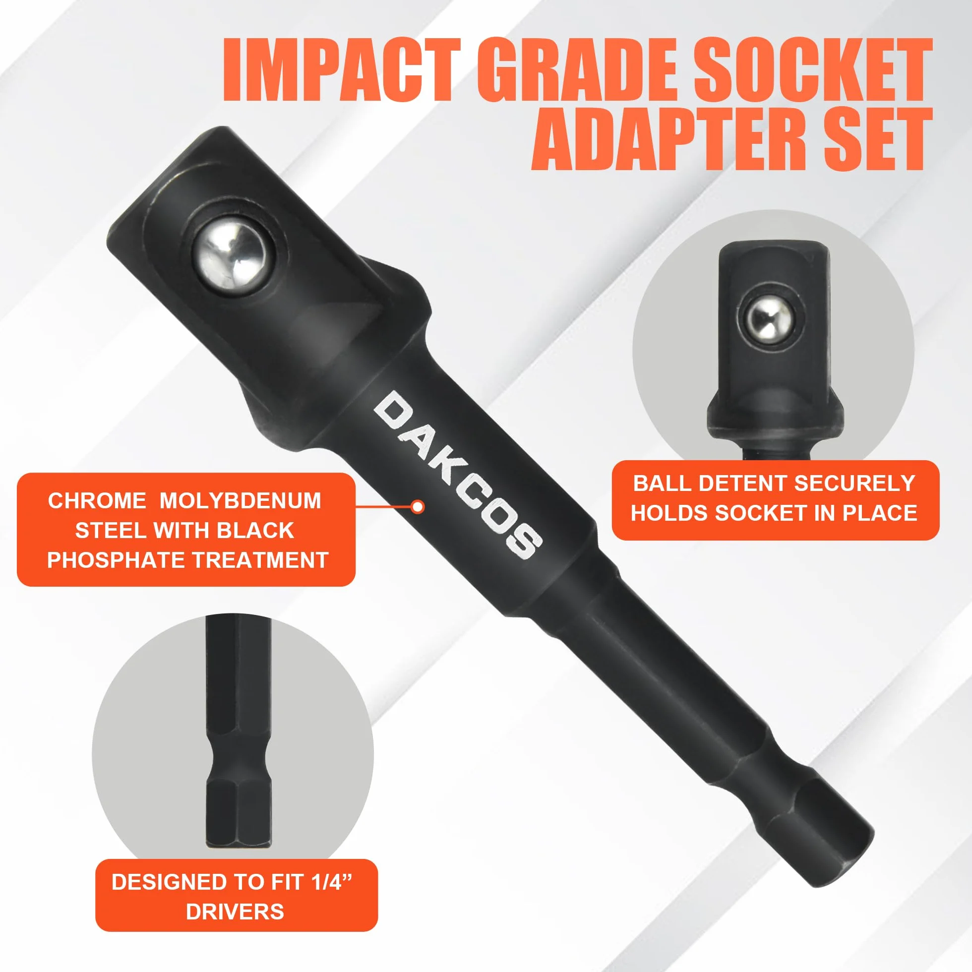 DAKCOS Zestaw adapterów nasadowych 17 szt., zestaw przedłużający wiertło do wiertarki do nakrętek o wysokiej prędkości 1/4"-3/8"-3/4"-1/2", CR-MO