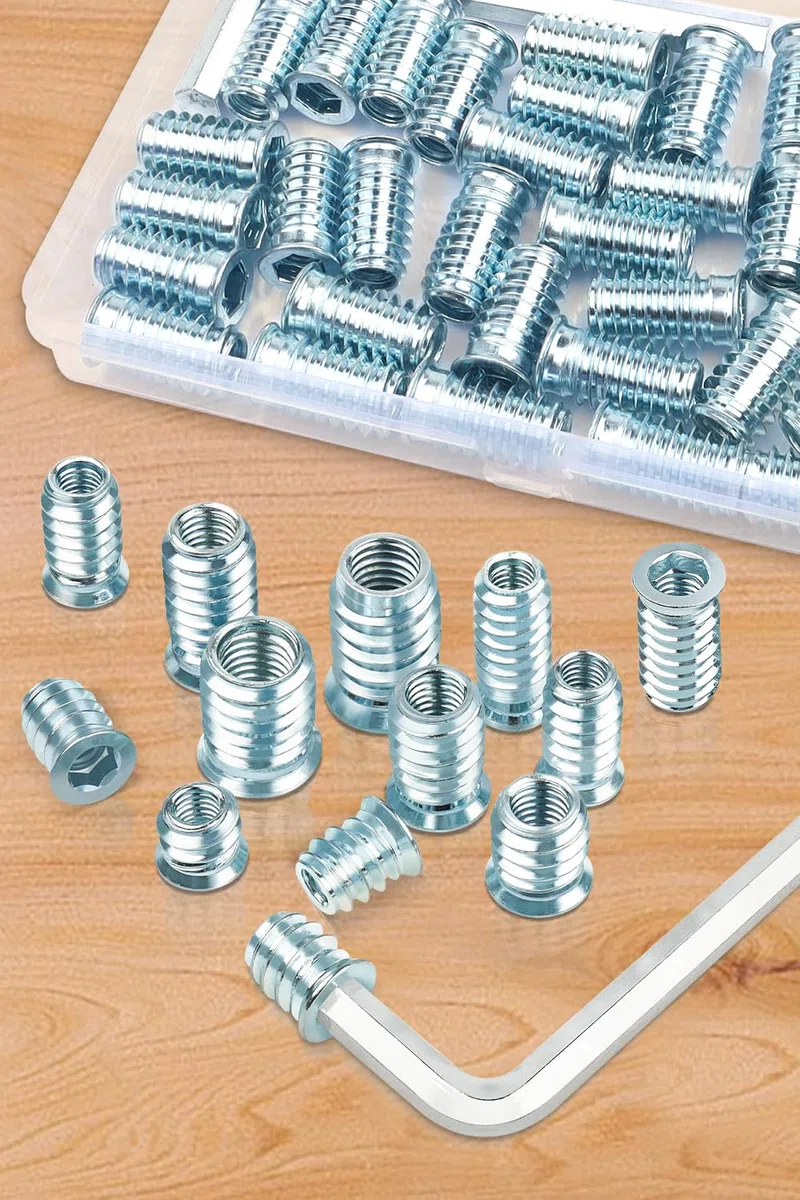 M6 x 10 mm wkładka gwintowana nakrętki 40 sztuk, wkładka Caianwin z łbem sześciokątnym, nakrętki gwintowane, wkładka kołnierzowa, nakrętki sześciokątne, wkładki meblowe drewniane