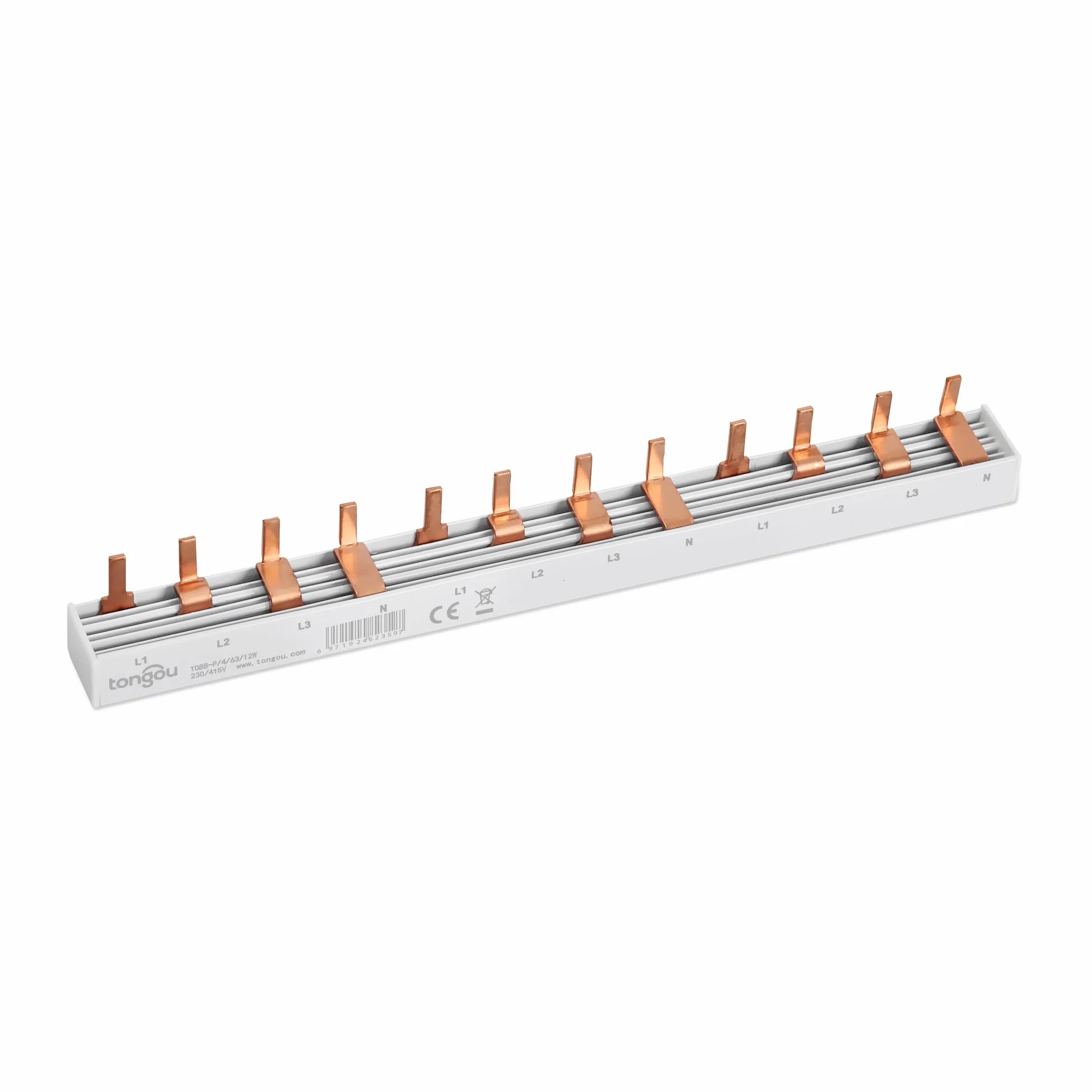 TONGOU Szyna fazowa 4-biegunowa, 12-rzędowa szyna zbiorcza maks. 63 A Busbar 230/415 V, nadaje się do domów mieszkalnych i komercyjnych, precyzja, kompaktowość