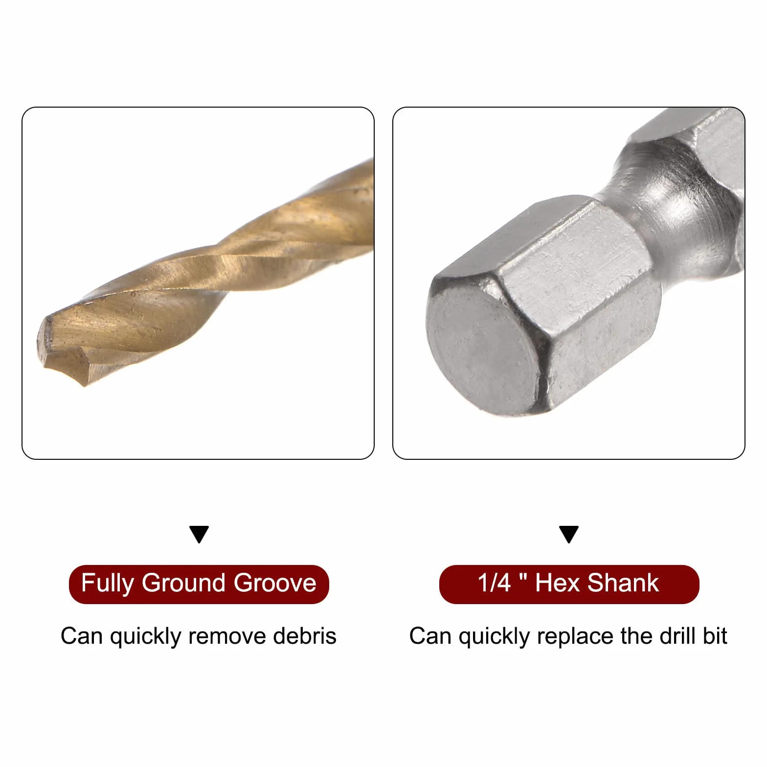 sourcing map 5 sztuk 1/4" Sześciokątny trzpień Wiertła 2.5mm Tytanu Wiertła Zestaw M35 High Speed Śruba Ze Stali Śrubowej 76mm Długie Do Drewna, Stal Nierdzewna, Metal