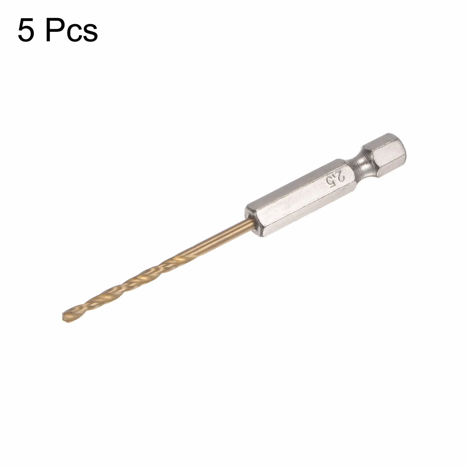 sourcing map 5 sztuk 1/4" Sześciokątny trzpień Wiertła 2.5mm Tytanu Wiertła Zestaw M35 High Speed Śruba Ze Stali Śrubowej 76mm Długie Do Drewna, Stal Nierdzewna, Metal