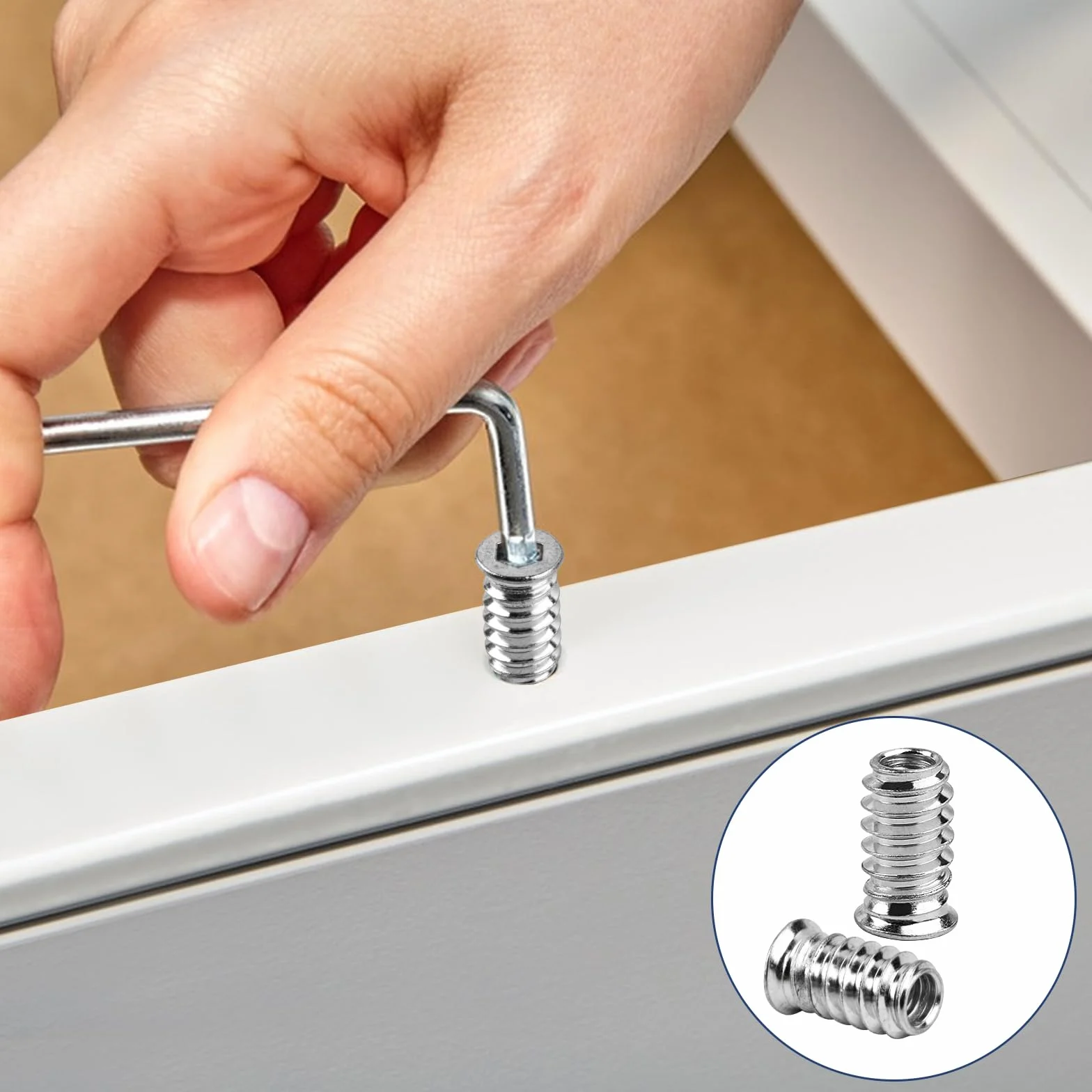 Tuleje wkręcane M6 x 20 mm ze stali ocynkowanej do drewna, nakrętki wkręcane