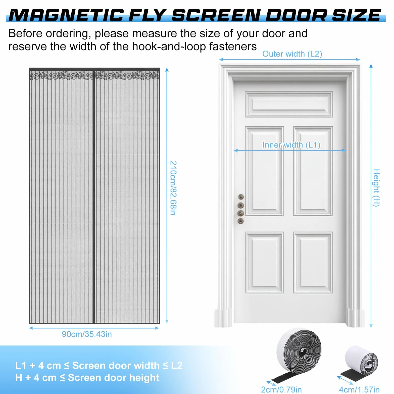 Starvortex Moskitiera na drzwi balkonowe z magnesem, 90 x 210 cm, siatka z mocnymi magnesami i 4 cm szerokim rzepem, ochrona przed owadami na drzwi balkonowe/tarasowe bez wiercenia, zabezpieczenie