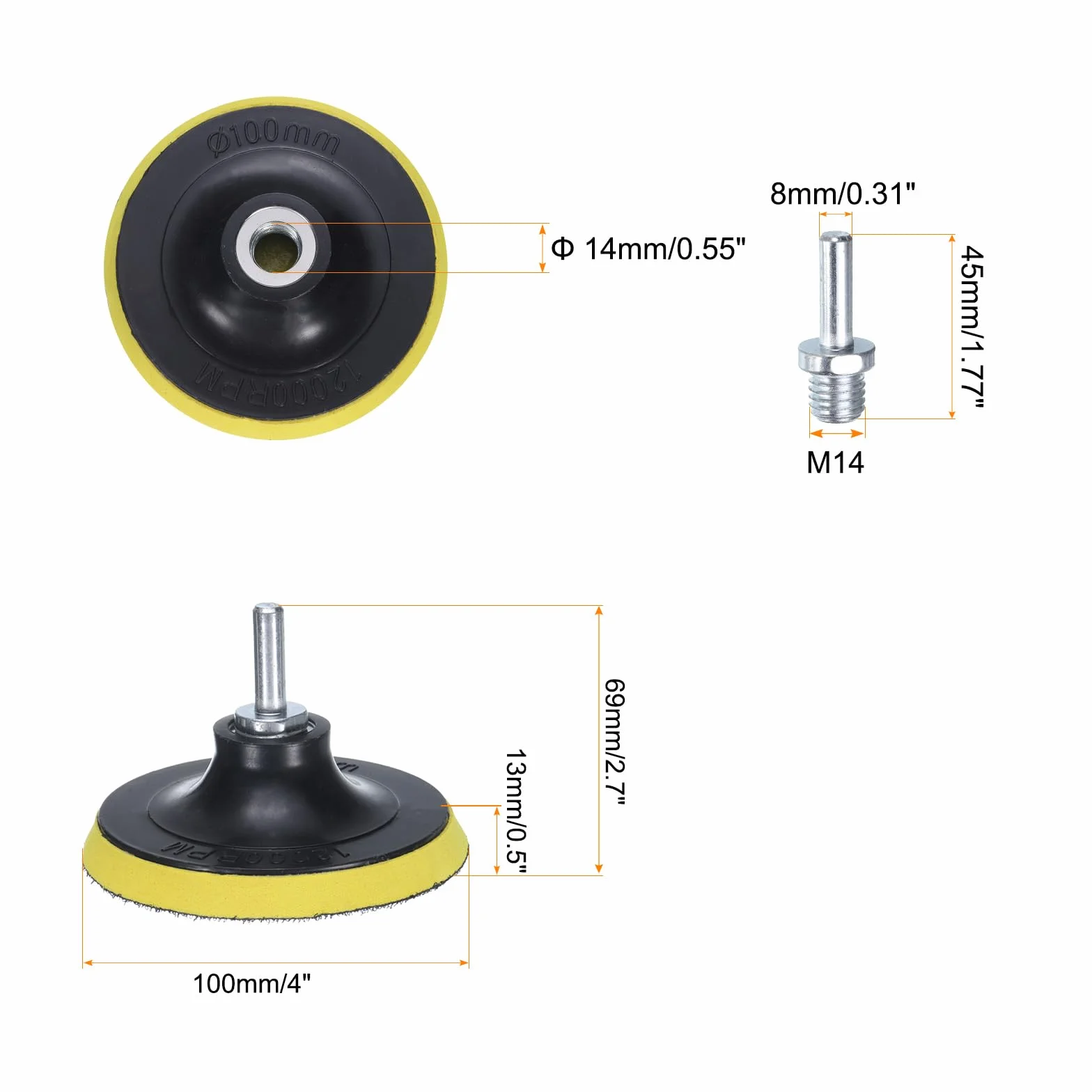 QUARKZMAN 2 sztuki rzepy do szlifierki z adapterem M14 do podkładek polerskich 100mm, zestaw polerowy do szlifierki kątowej do polerowania diamentowego, żółty+czarny