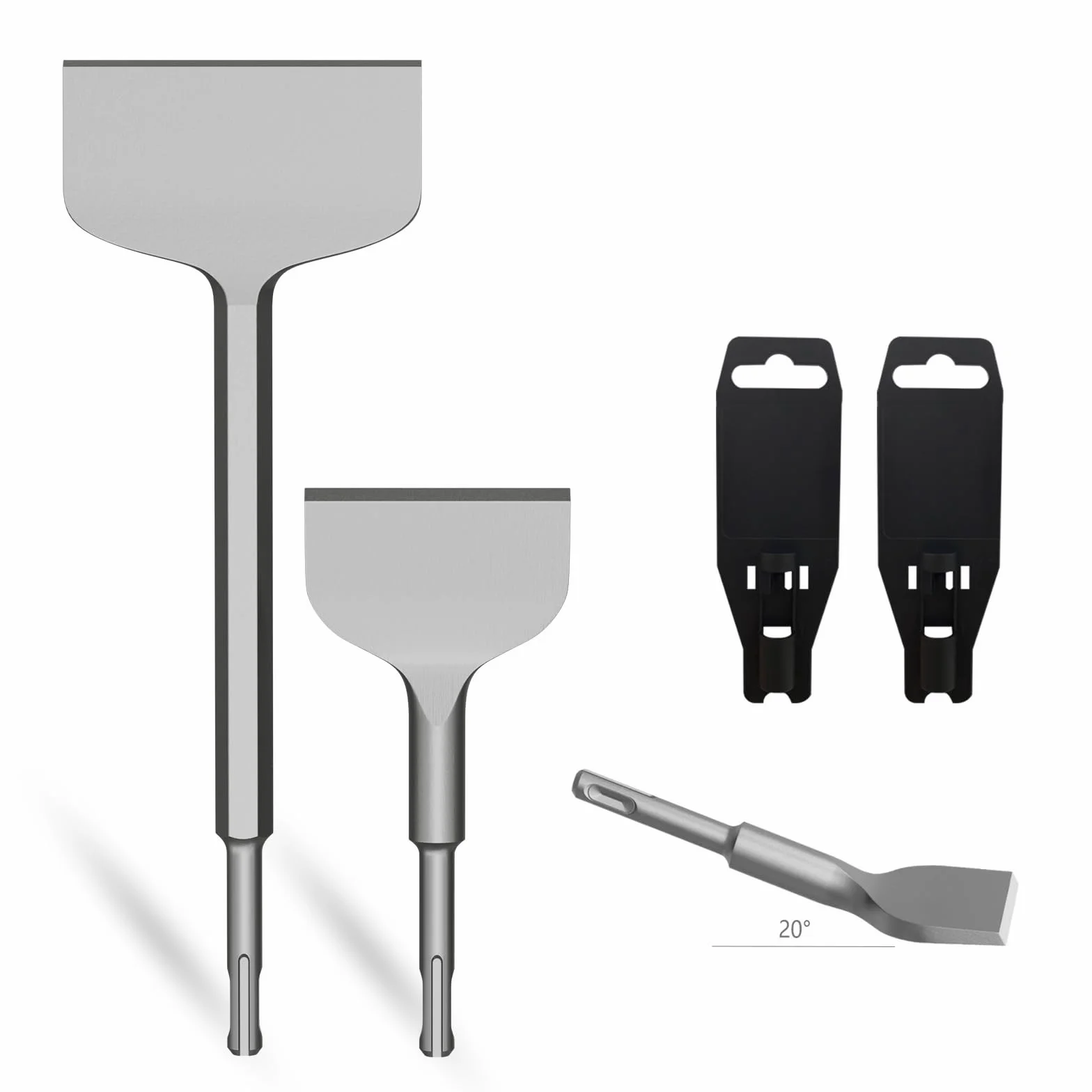 CSOOM SDS PLUS zestaw 2 dłut, dłuta do płytek 75 x 160 mm i dłuto płaskie 100 x 250 mm, do płytek, kleju do płytek, betonu, kamienia naturalnego, muru itp