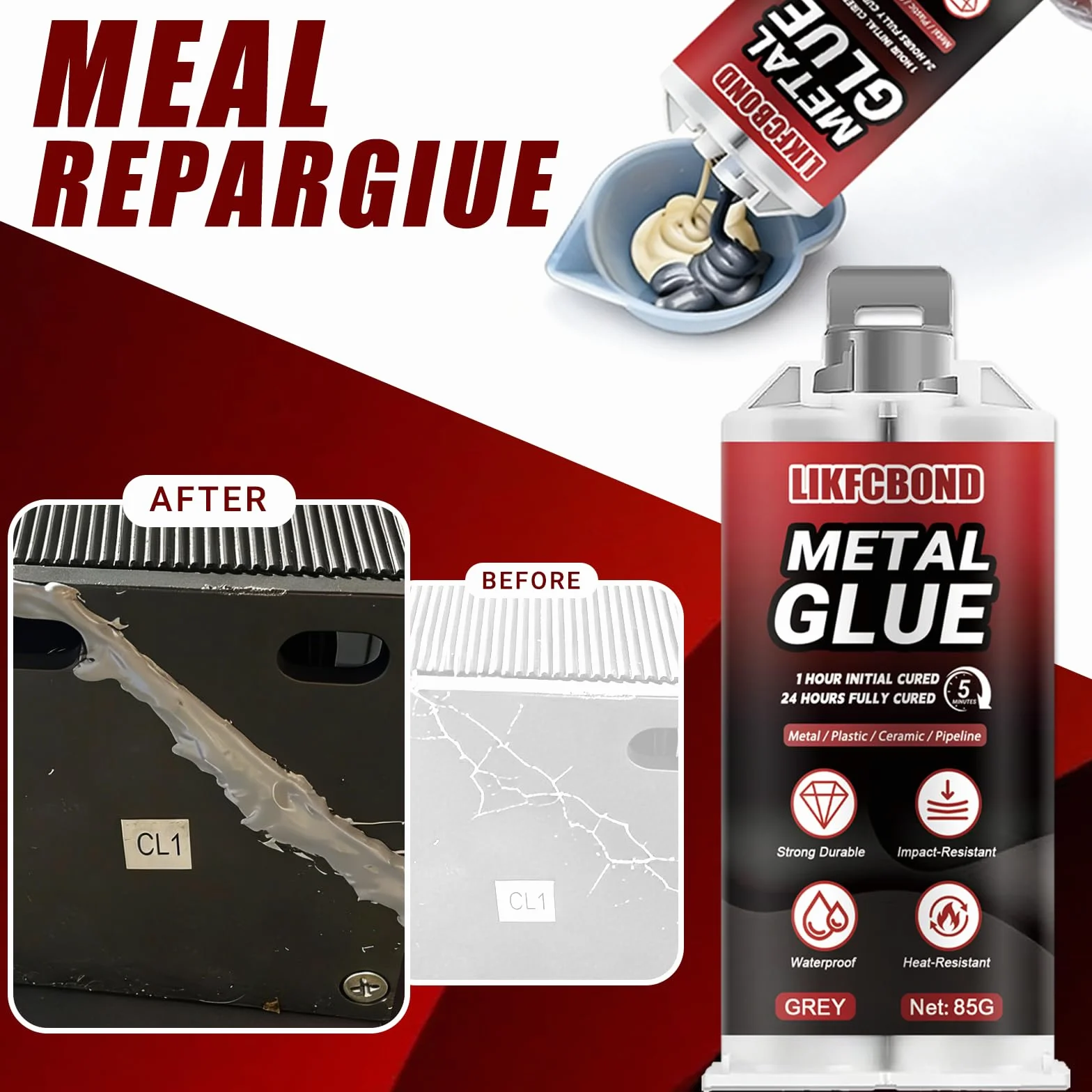 Klej do metalu 85g, płynny metal pasta spawalnicza na zimno, szybkoschnący i wytrzymały, wodoodporna, bardzo mocny klej metalowy do spawania i naprawy metalu, stali nierdzewnej i aluminium
