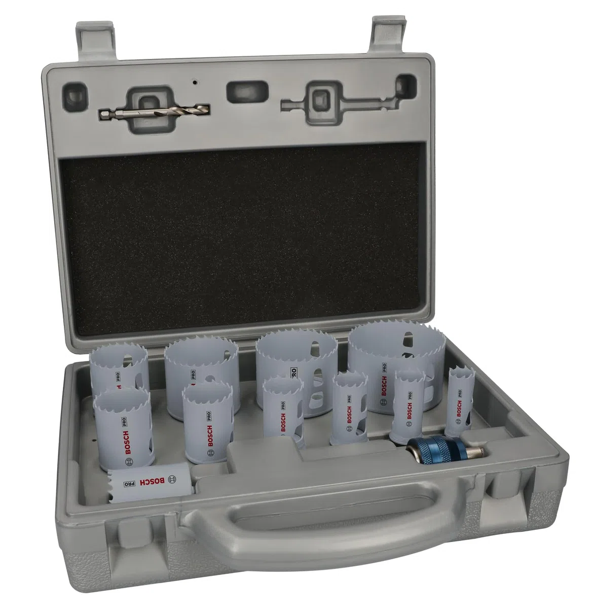 Bosch 14 x PRO Multi Material Power Change Plus zestaw otwornic – etui do formowania dmuchanego (do miękkiego drewna, płyt kartonowo-gipsowych, Ø 19-76 mm, profesjonalne akcesoria do wiertarki