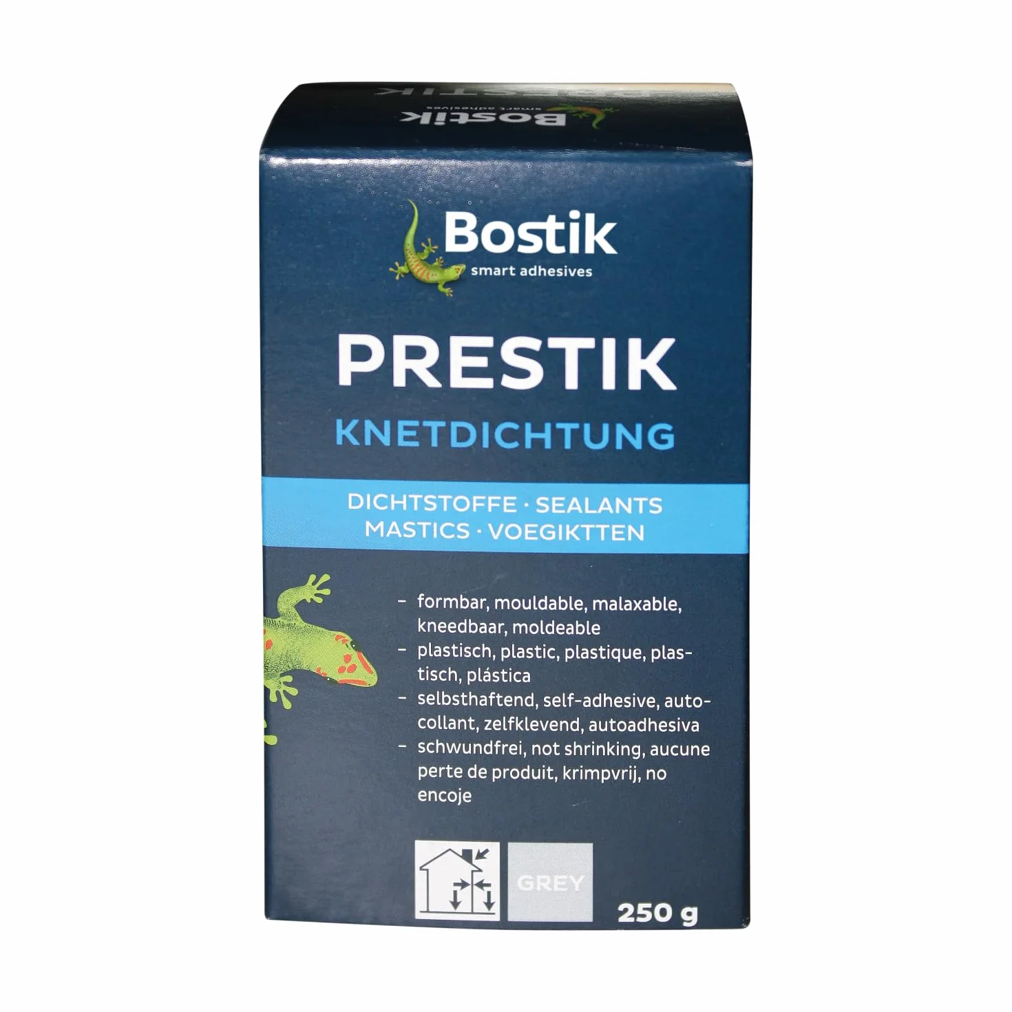 BOSTIK Prestik szara uszczelka do ugniatania, trwała plastyczna, nie zawiera rozpuszczalników, nie kurczy się, doskonała odporność na starzenie, do użytku wewnątrz i na zewnątrz, 250 g