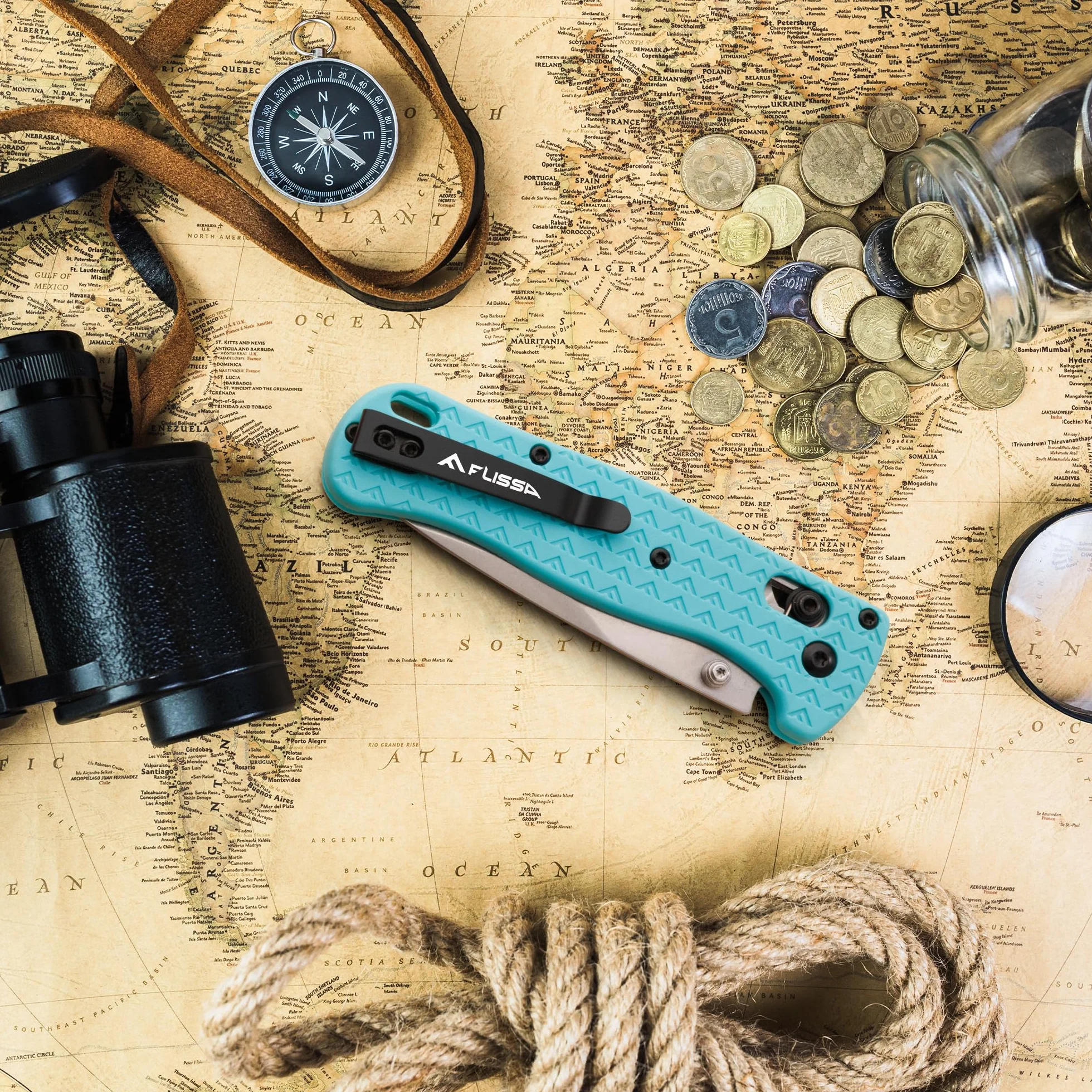 FLISSA Nóż Składany, Stal Nierdzewna AUS-8, Ostry Nóż Outdoor z Klipsem do Kieszeni, Nóż Jednoręczny Składany Nóż EDC do Outdooru, Polowania i Kempingu, Niebieski