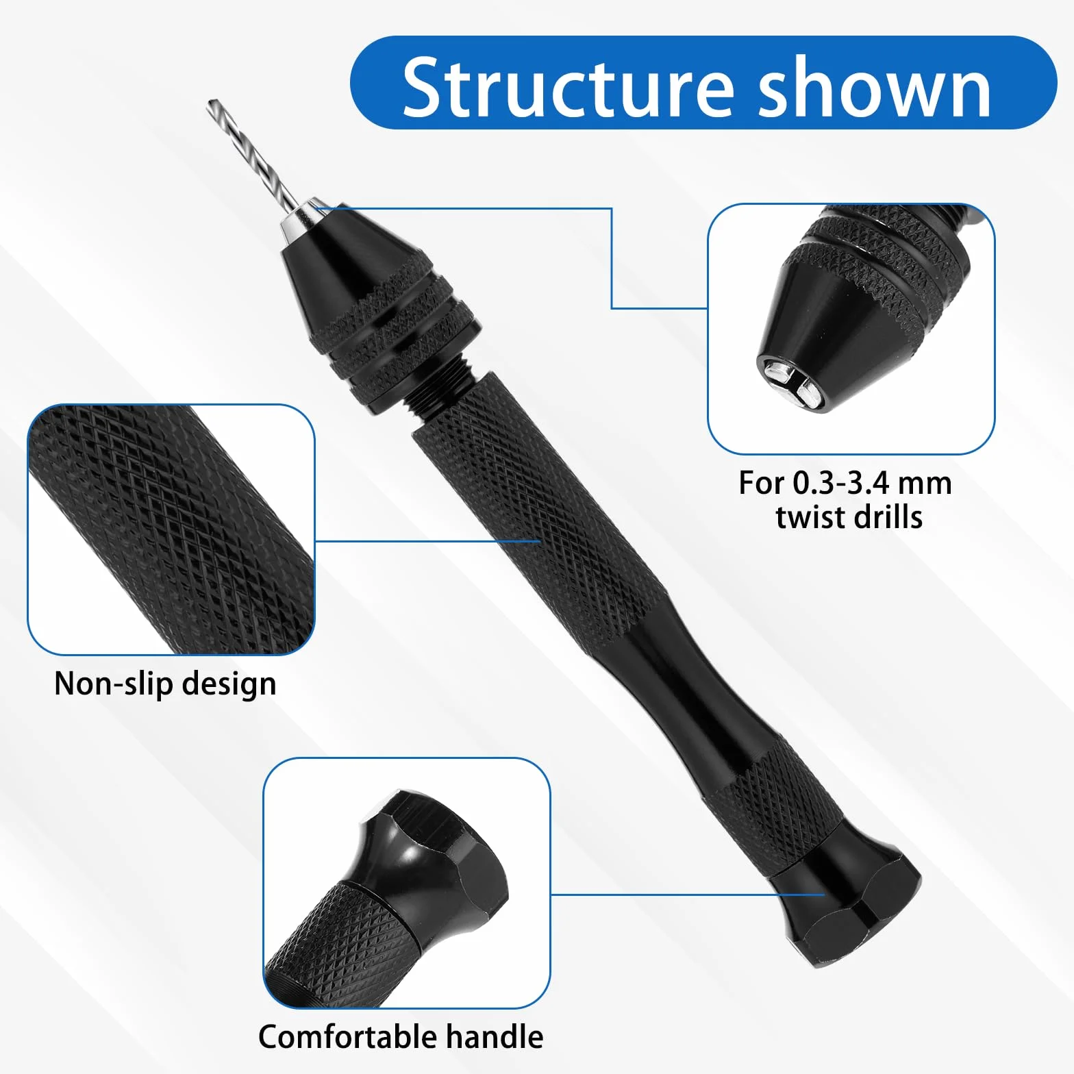 59 sztuk mini wiertarka ręczna Pin Vise z 48 wiertłami spiralnymi (0,5-3,0 mm) i 10 wiertłami z węglika wolframu, mini wiertarka do modelarstwa, mini wiertarka ręczna do robótek ręcznych dla DIY