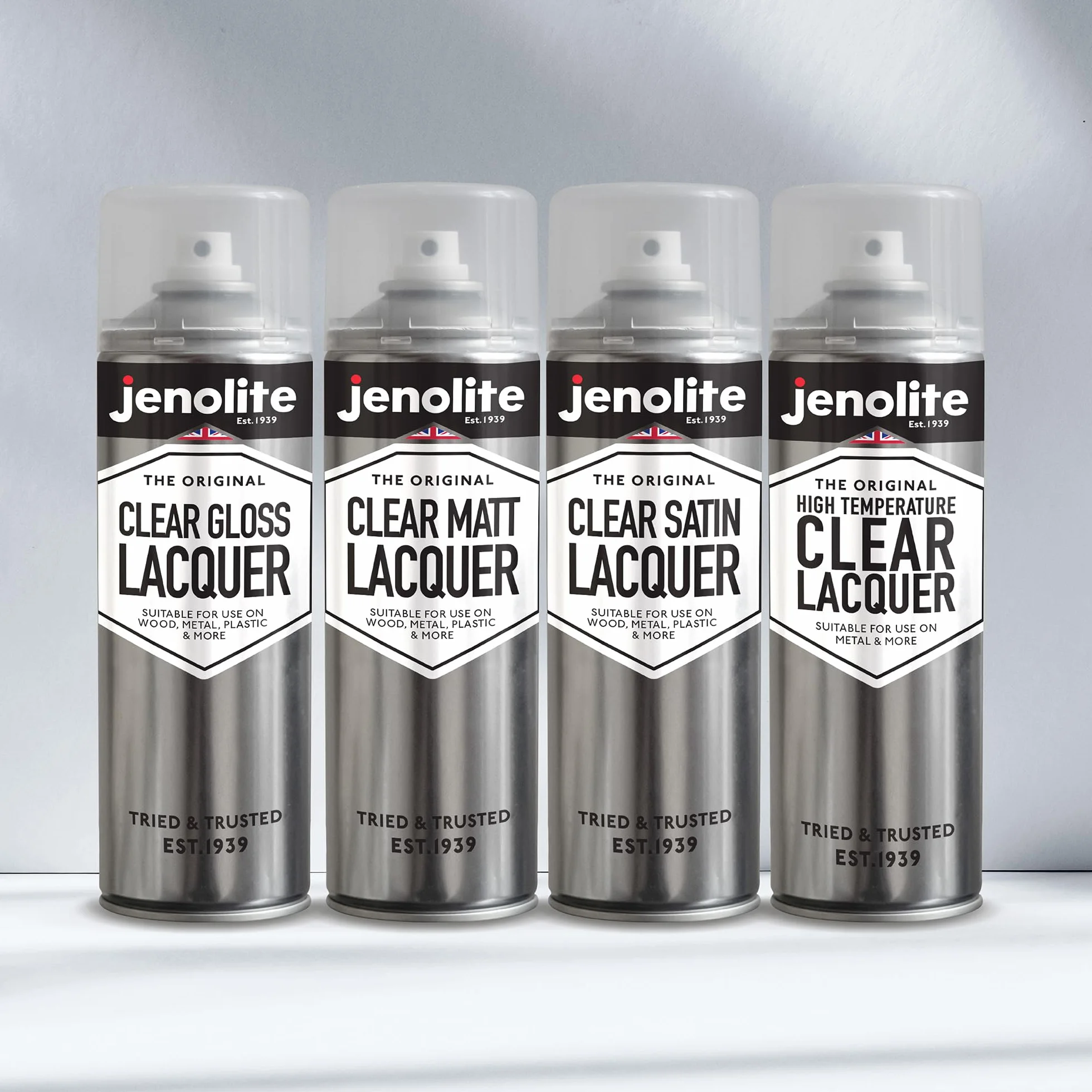 JENOLITE Lakier bezbarwny w sprayu, matowy, 2 x 500 ml, kryształowe wykończenie do majsterkowania, handlu, motoryzacji, chroni powierzchnię i lakier przed korozją, uszkodzeniami spowodowanymi