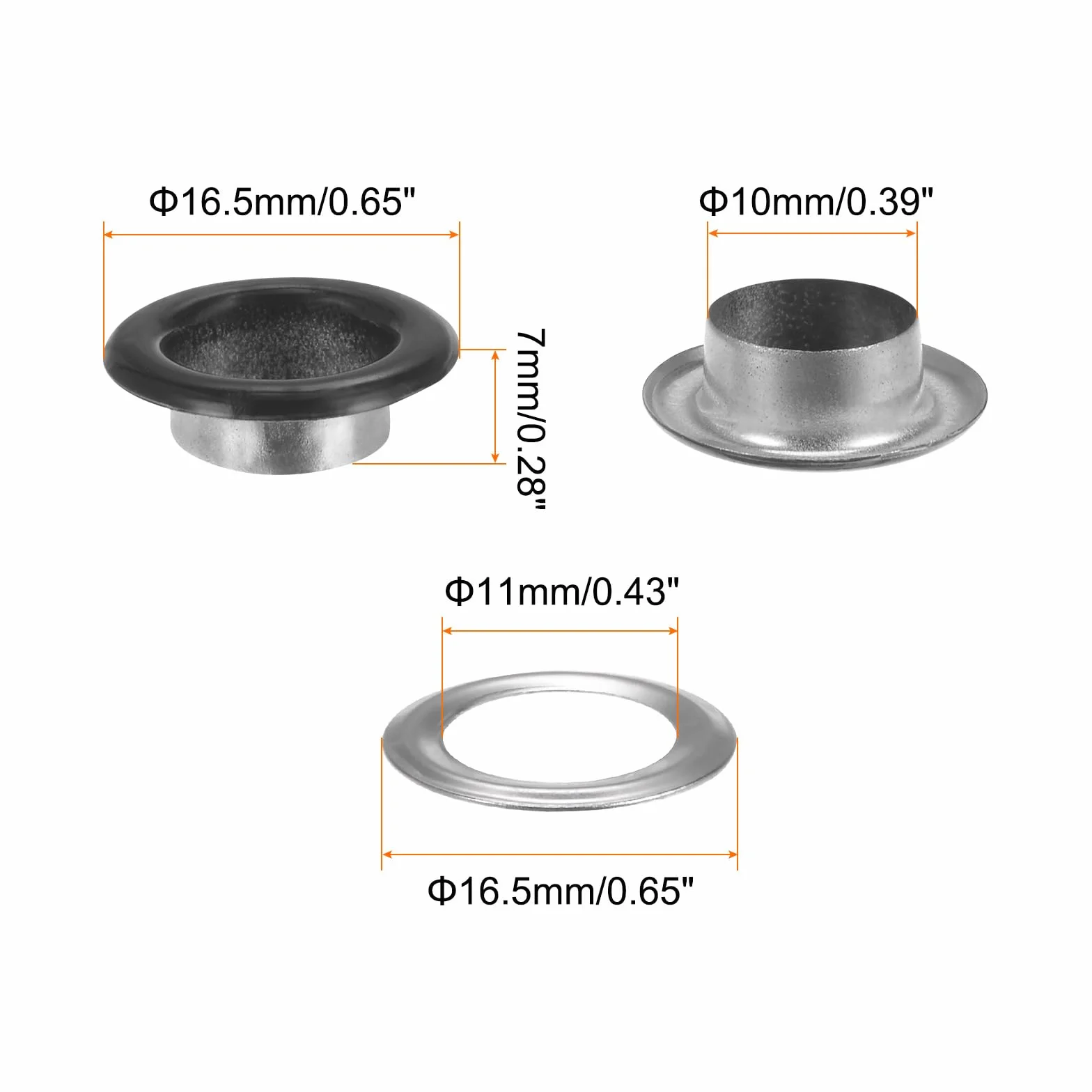QUARKZMAN 100 sztuk oczek o średnicy wewnętrznej 10 mm, metalowe oczka z podkładkami do butów, skóry, pereł, płótna, etykiet, matowej czerni