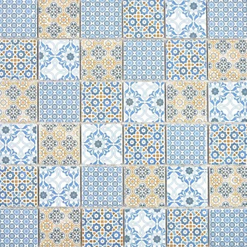 Ceramiczna mozaika retro beżowy żółty niebieski biały płytki mozaikowe ściana lustro do płytek kuchnia łazienka