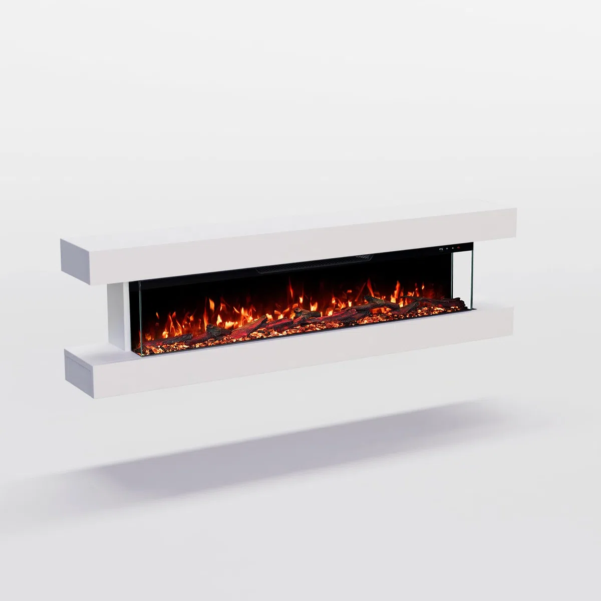 GLOW FIRE Kominek elektryczny Clear Wall z realistycznym ogniem LED 3D – ścienny kominek elektryczny z ogrzewaniem i ogniem, sterowanie za pomocą aplikacji, efekt trzaskania i timer, maks. 1800 W, 137