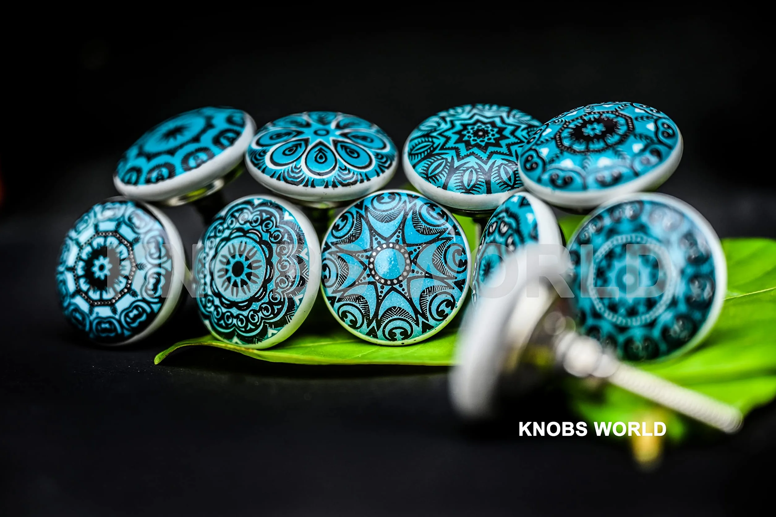 Uchwyty ceramiczne vintage z motywem kwiatowym, 10 szt., zielone Aqua Green