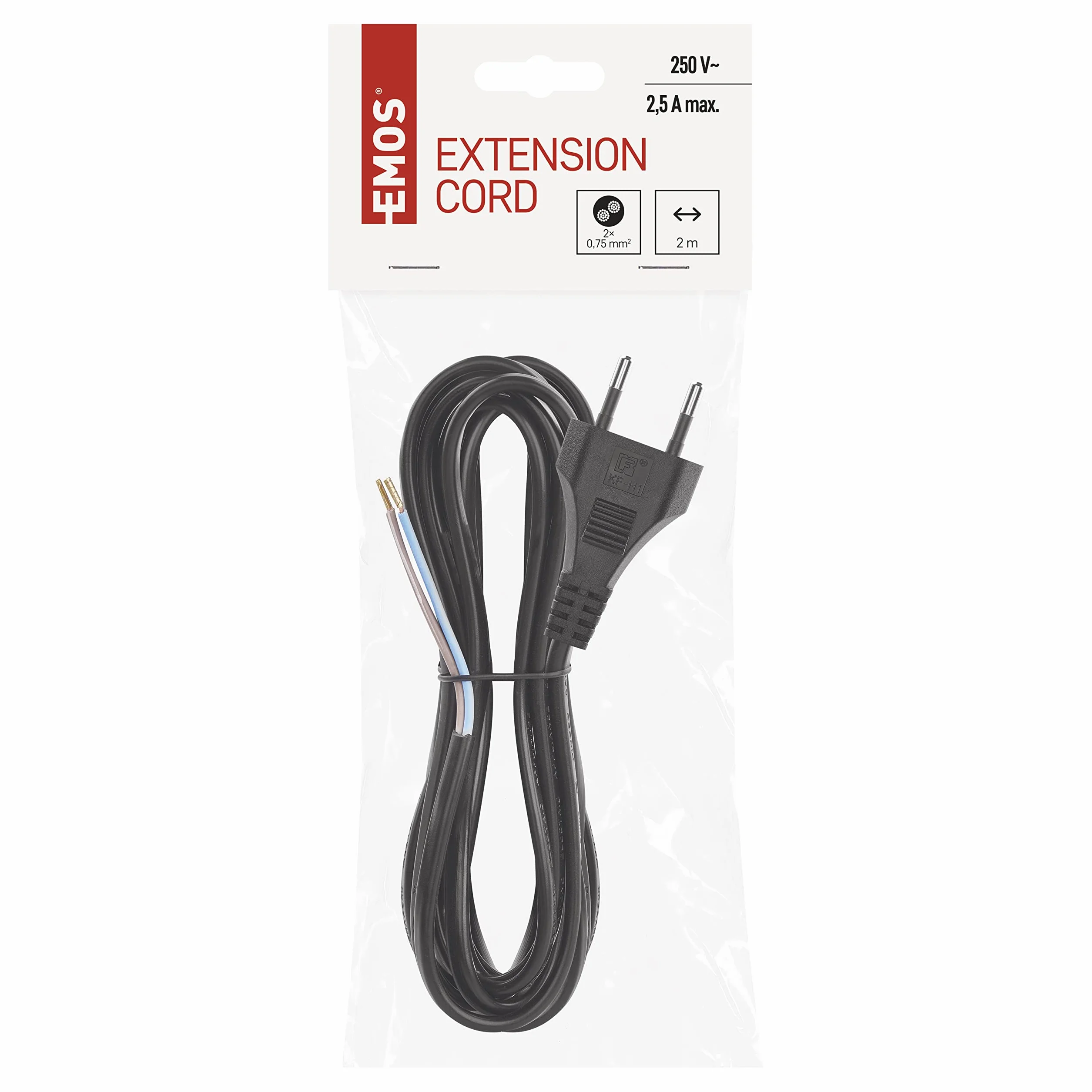 EMOS Przewód zasilający Euro 3 m, kabel sieciowy, kabel przyłączeniowy czarny/kabel połączeniowy do urządzeń gospodarstwa domowego z wtyczką euro, 2 x 0,75 mm, H03VVH2-F kabel z tworzywa sztucznego
