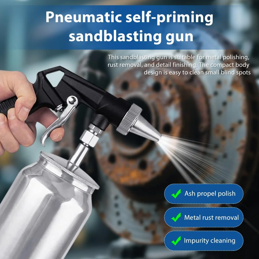 Pistolet do piaskowania sprężonego powietrza, ciśnienie robocze 6,2 bar, przenośne urządzenie do piaskowania, piaskarka, pojemność 1000 Cc, aluminiowy pistolet do piaskowania do polerowania
