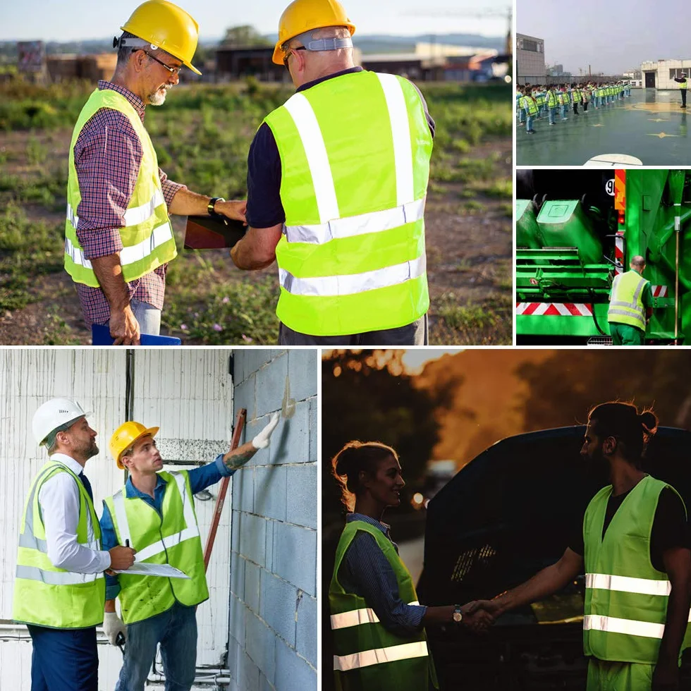 Odblaskowa kamizelka bezpieczeństwa, (2 szt.) wysoka widoczność Hi Vis Viz, kamizelki kurtka unisex kamizelka dla bezpieczeństwa i sytuacji awaryjnych, 5 kieszeni i zamek błyskawiczny z
