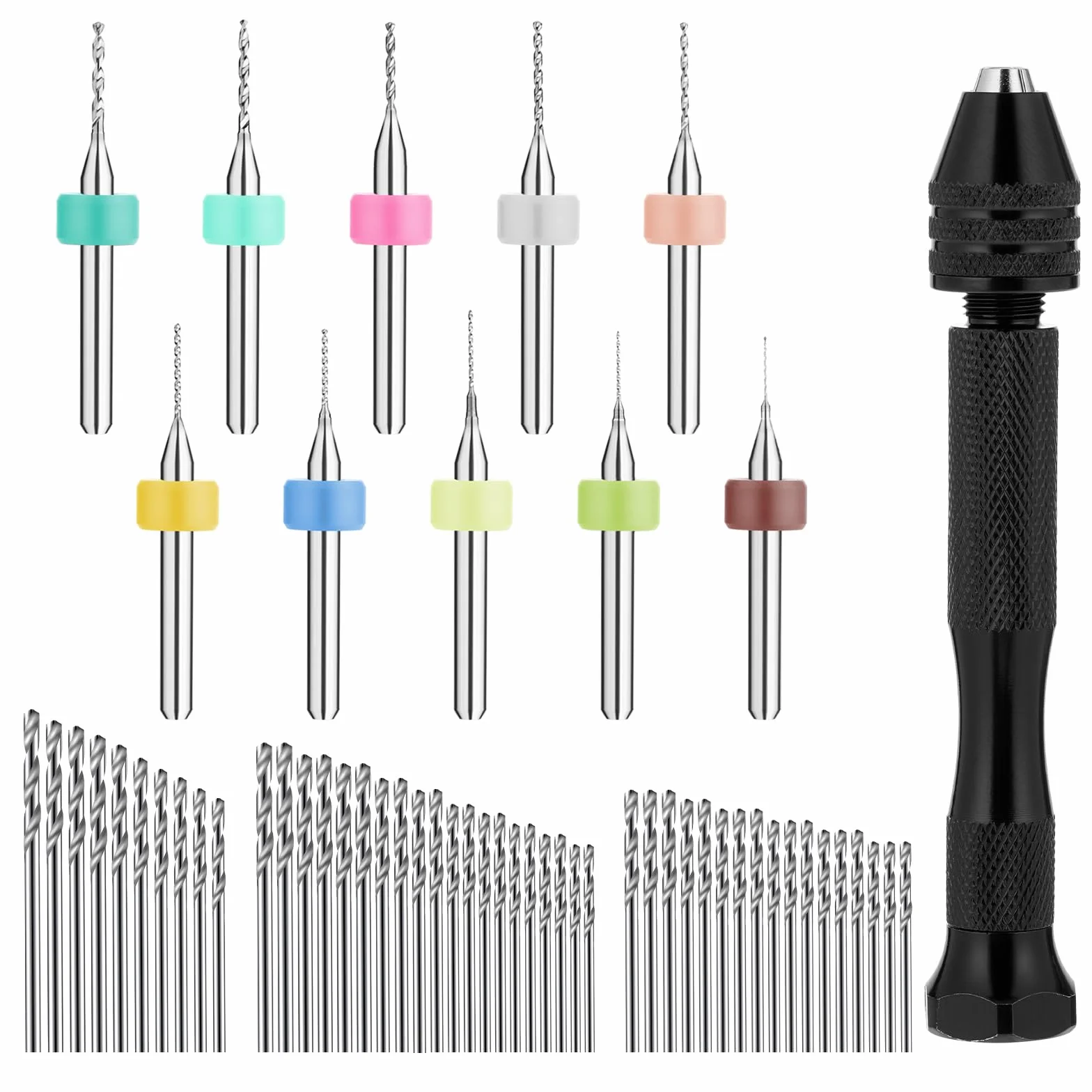 59 sztuk mini wiertarka ręczna Pin Vise z 48 wiertłami spiralnymi (0,5-3,0 mm) i 10 wiertłami z węglika wolframu, mini wiertarka do modelarstwa, mini wiertarka ręczna do robótek ręcznych dla DIY