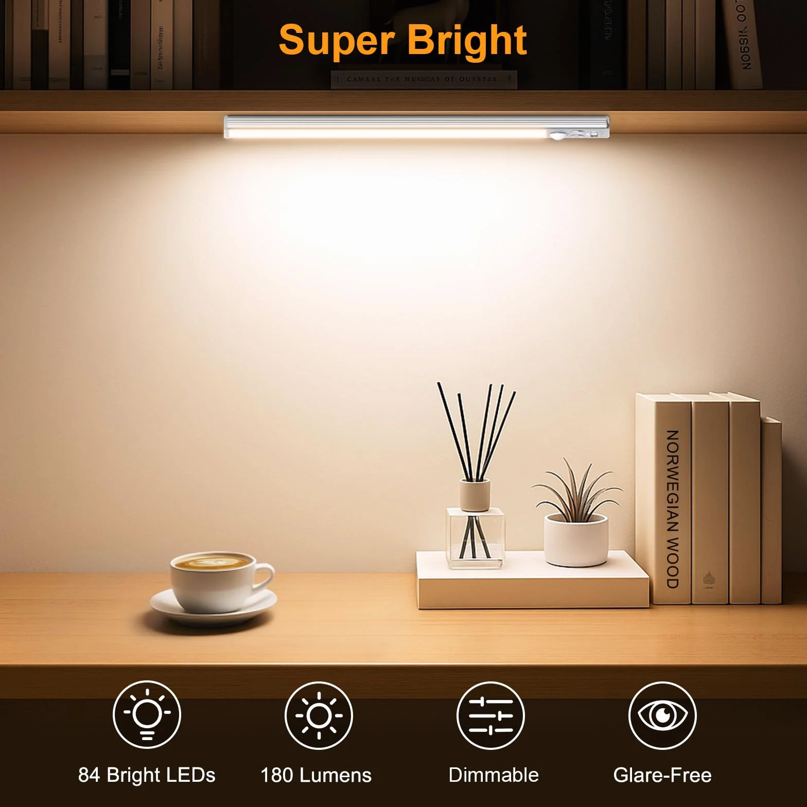 Gritin Lampa do szafy – 26 cm, 3 kolory i 5 poziomów jasności, 4 tryby, czujnik ruchu, trwała bateria 1800 mAh – łatwa instalacja, magnetyczna lampa do szafy – 2 sztuki