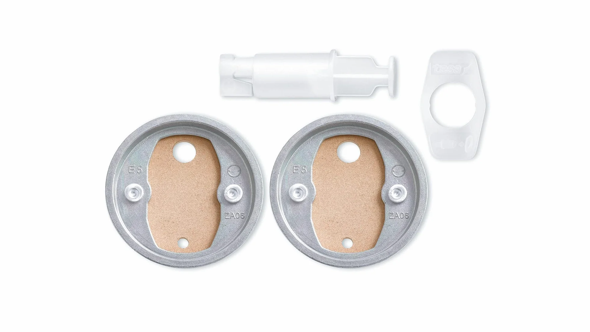 tesa Power.kit adapter montażowy BK20-2 – w zestawie tubka masy klejącej oraz przyrząd do dociskania – opatentowana technologia mocowania tesa – średnica: 41 mm