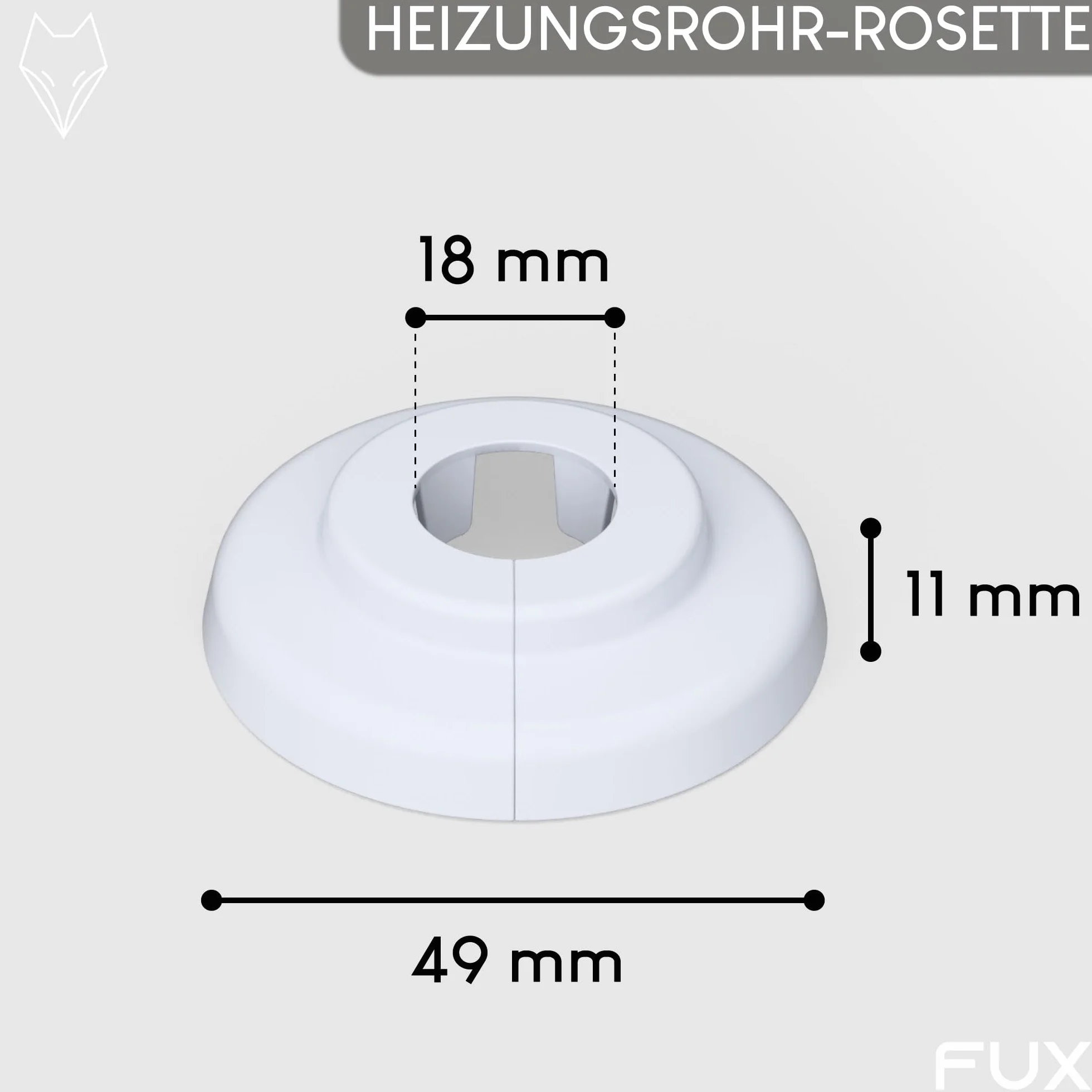 FUX 2 sztuki osłony rur grzejnika do rur o średnicy 12–35 mm; pierścienie do rur grzewczych, białe, czarne, szare, brązowe (18 mm, białe 9016)