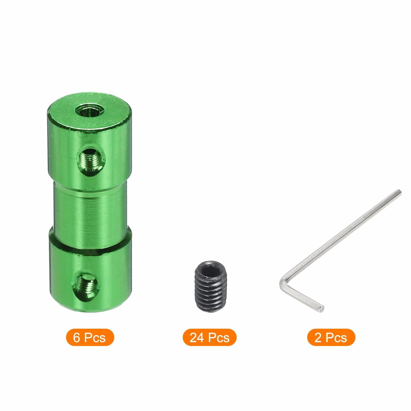 QUARKZMAN 2,3 mm do 3 mm otwór sztywny sprzęgło, długość 25 mm, długość 10 mm Dia M3, złącze wału, stop aluminium, do drukarek 3D, zielone, z 6 szt. Para, 24 śruby, 2 klucze