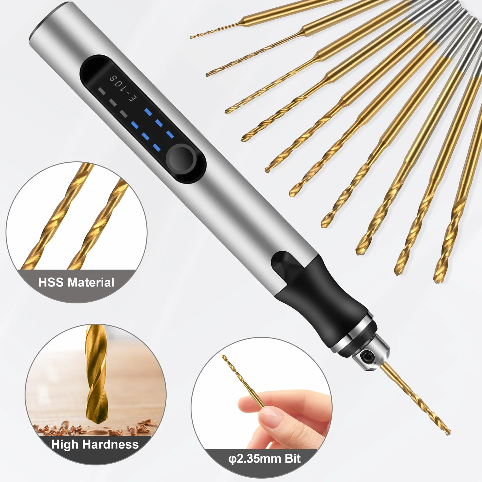 Comius Sharp 3-biegowa mini wiertarka elektryczna, bezprzewodowa, ładowana przez USB, wiertarka ręczna, z 10 wiertłami spiralnymi (0,6 – 2,2 mm), mini wiertarka do produkcji biżuterii z żywicy