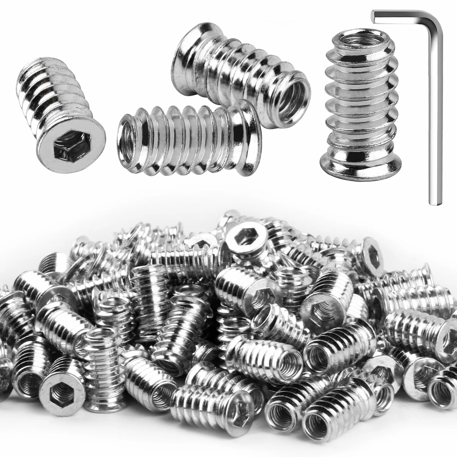 Tuleje wkręcane M6 x 20 mm ze stali ocynkowanej do drewna, nakrętki wkręcane