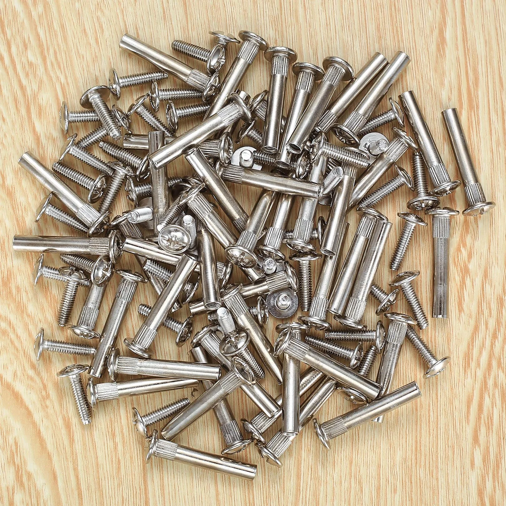 M4 x 31-40 mm, łączniki meblowe, śruby meblowe, 100 szt./50 sztuk, zestaw łączników do szafek, śruba łącząca ze śrubami tulejkowymi, niklowane śruby meblowe do łączenia mebli i szafek