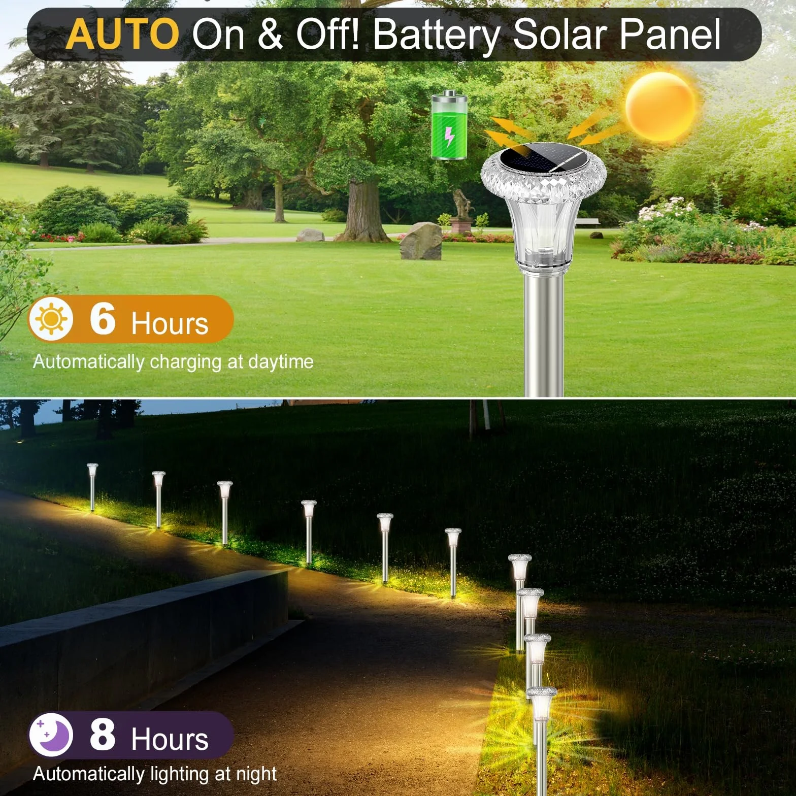Bigzom solarnych lamp ogrodowych, 6 sztuk ciepłe białe światło - Idealne na taras, trawnik, ogród, patio, ścieżki