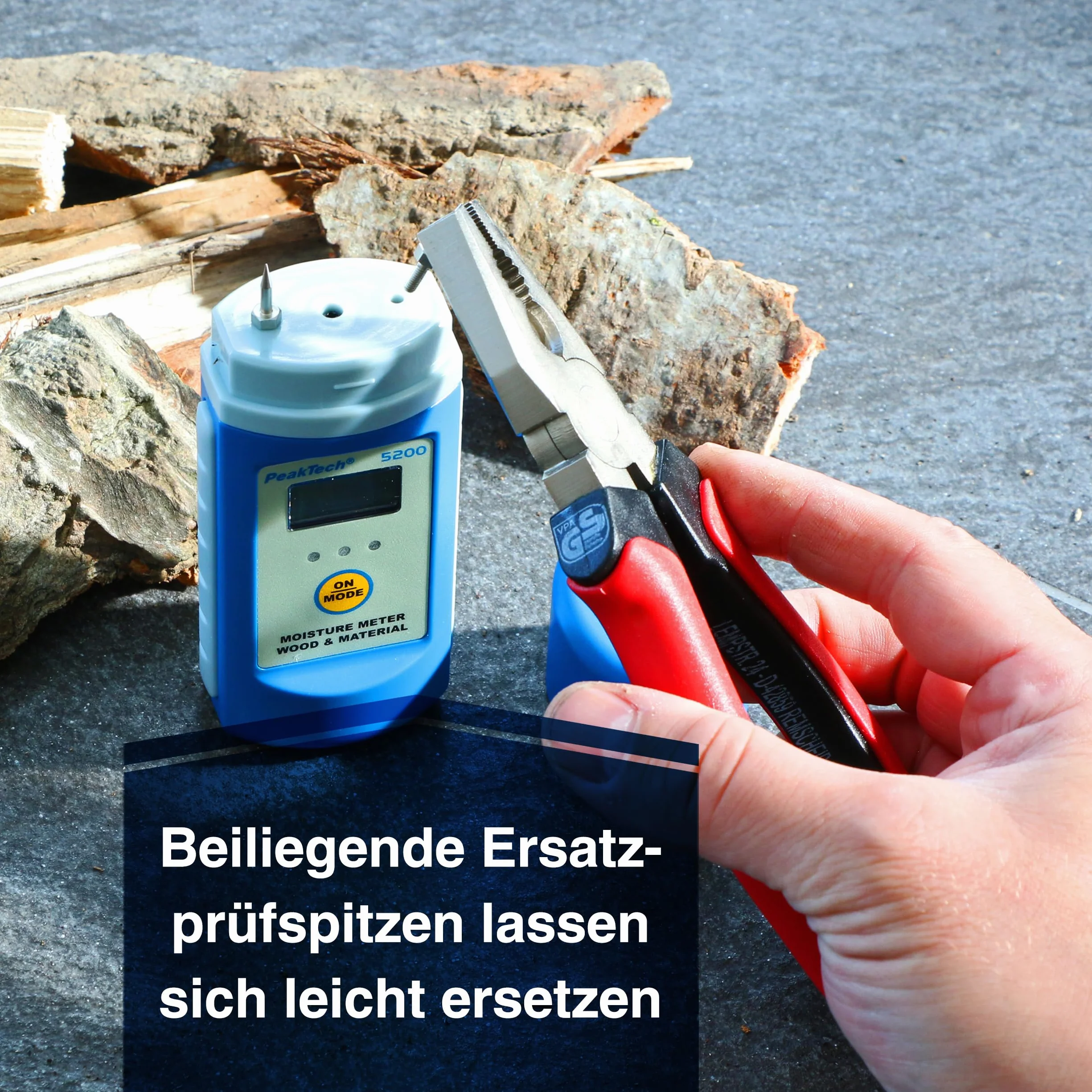 PeakTech P 5200 - Miernik wilgotności drewna i materiałów ~ z 2 pinowym Czujnikiem przebicia