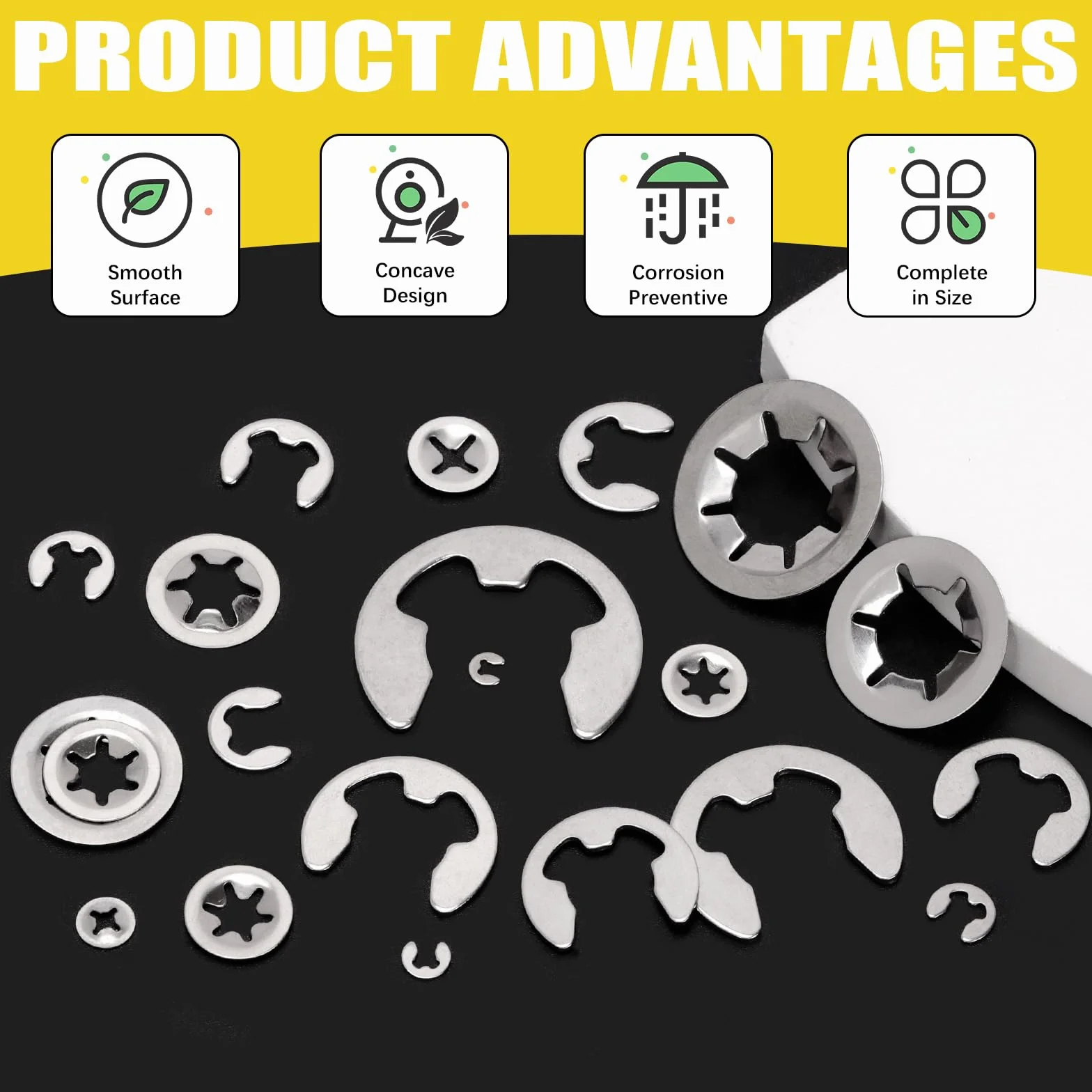 Zestaw 237 sztuk podkładek ze stali nierdzewnej do mycia i klipsów E Clip Assortment Set, Quick Speed Locking Washers (M2-M12), klips E Circlip External Retaining Ring (1,5 mm-15 mm)