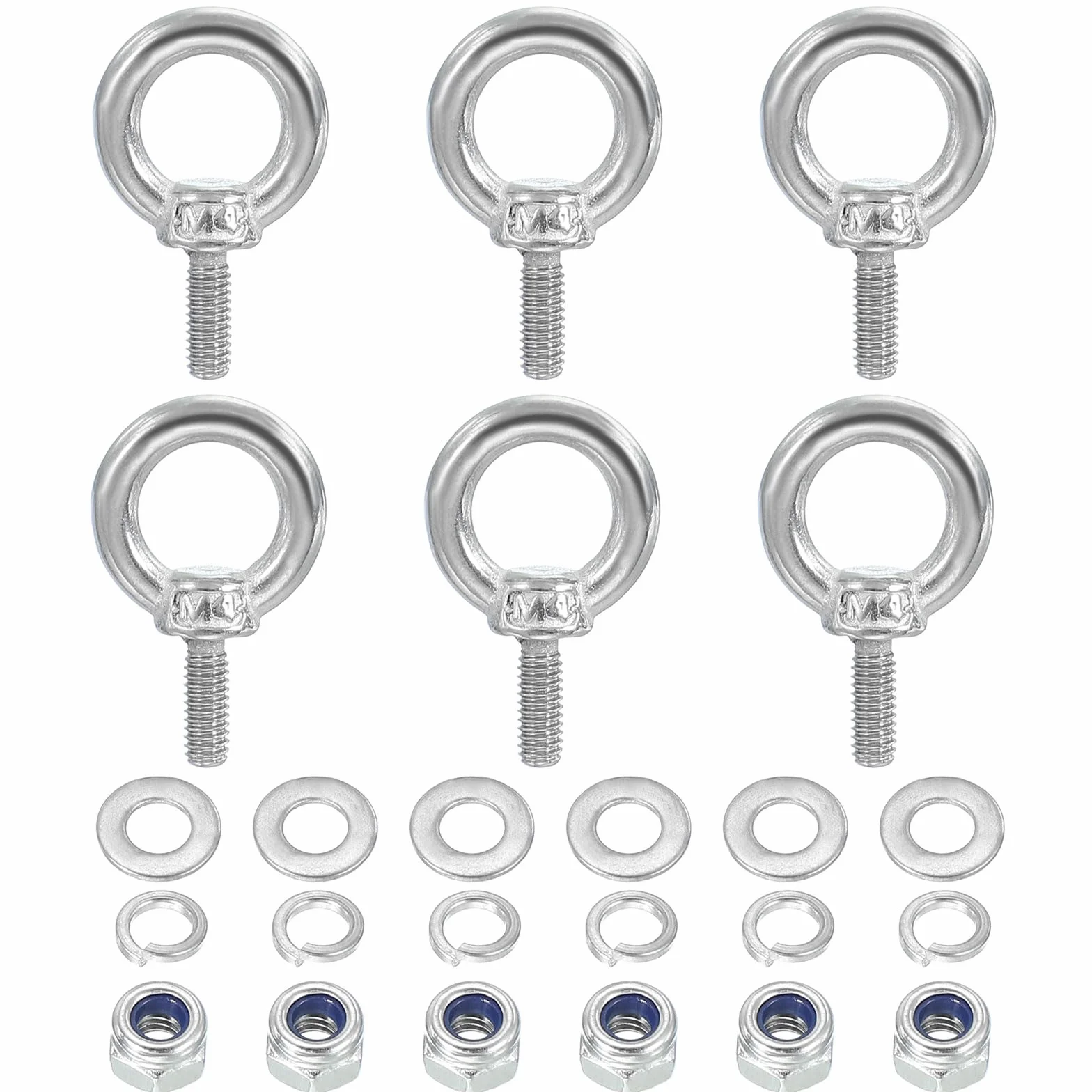 PATIKIL Śruba oczkowa M4 x 11 mm z nakrętką, 6 sztuk w opakowaniu 304, stal nierdzewna 304, bolce oczkowe, śruby gwintowane do zawieszenia, kolor srebrny