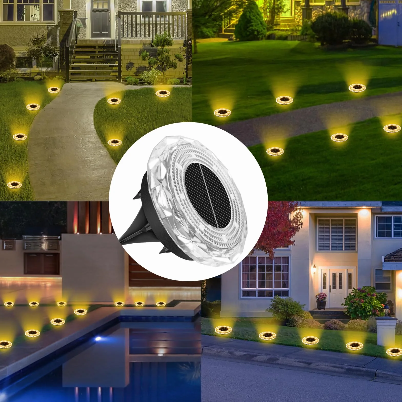 Solarne lampy podłogowe do użytku na zewnątrz, 8 sztuk, lampy solarne do ogrodu, 8 diod LED, wodoszczelne lampy solarne do użytku na zewnątrz, ciepła biel, oświetlenie ogrodowe, do ogrodu, na