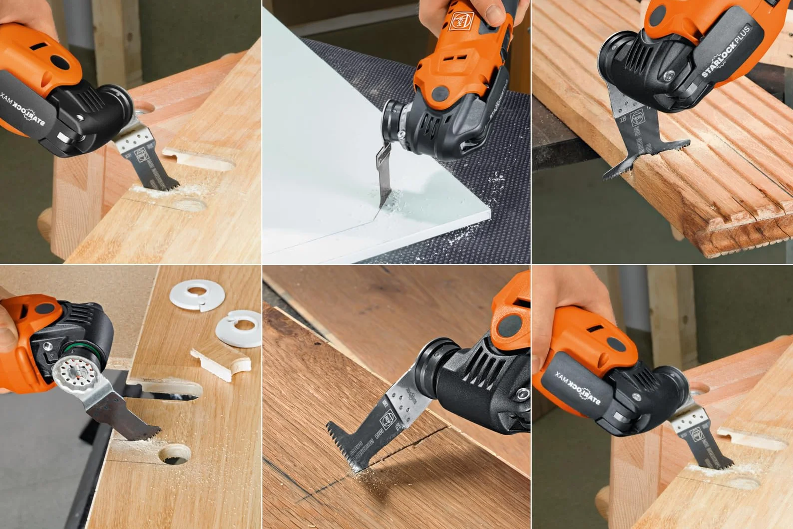 FEIN E-Cut Combo Starlock Wood 3 ostrza do cięcia w głębokości E-Cut do precyzyjnych operacji cięcia w materiałach drewnianych. Złącze Starlock