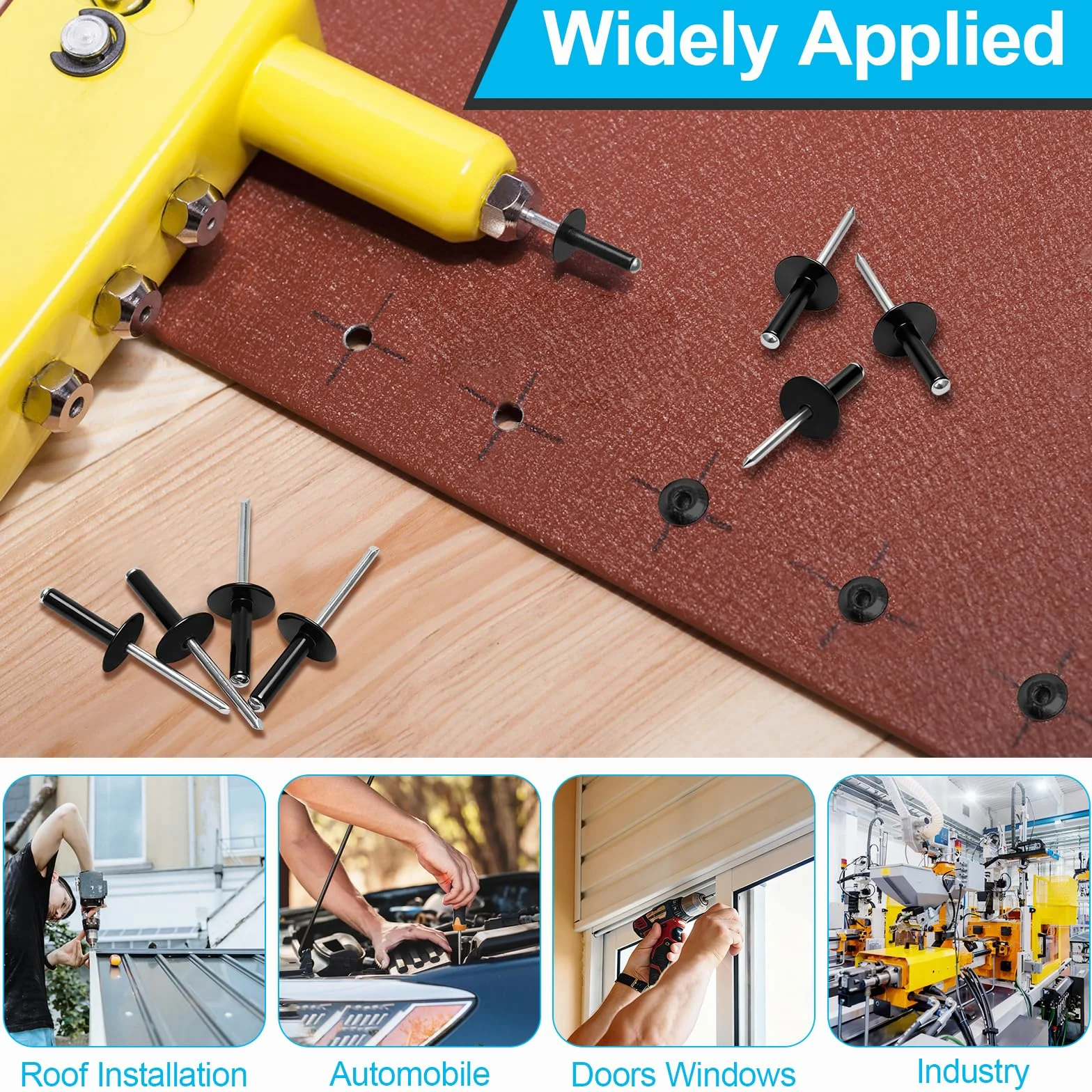 50 szt. nitów zrywalnych z dużym kołnierzem 4,8 mm x 20 mm, czarne nity z aluminiową głowicą kopułkową do metalu, mebli, drewna, tworzywa sztucznego, motoryzacji DIY i użytku morskiego
