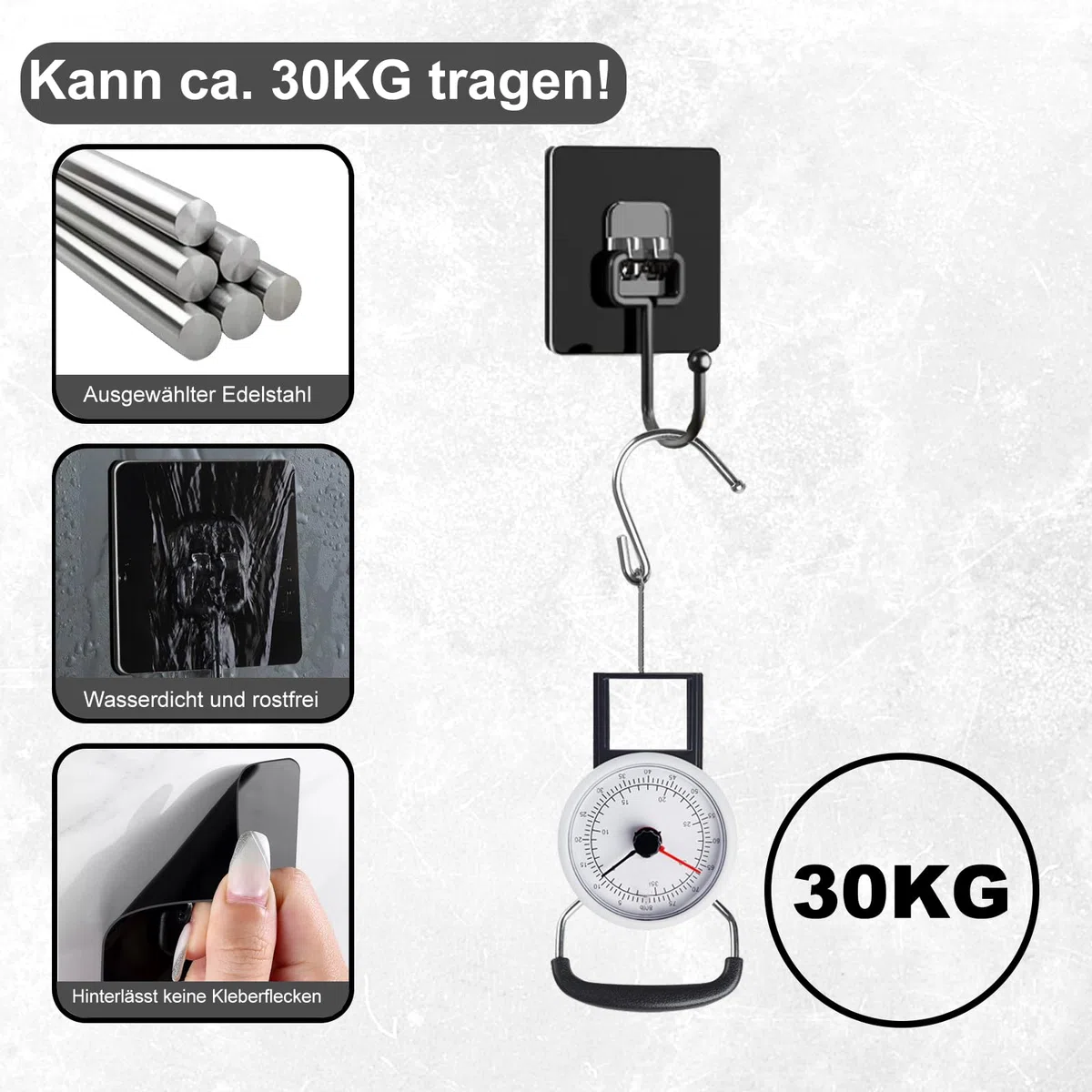 Haczyki samoprzylepne – 10 sztuk (maks. 30 kg), haczyki samoprzylepne, ekstra mocne, czarne, wodoodporne i bez śladów, haczyki na ręczniki do łazienki, sufitu, haczyków ściennych, przyborów