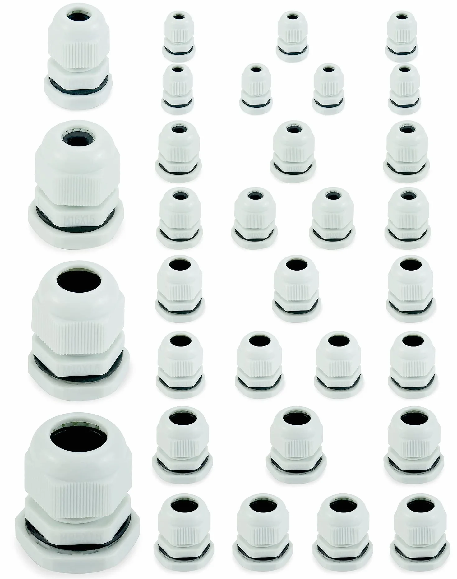 QWORK® 32 szt. Dławnice kablowe, wodoodporny plastikowy dławik kablowy, M12, M16, M20, M25