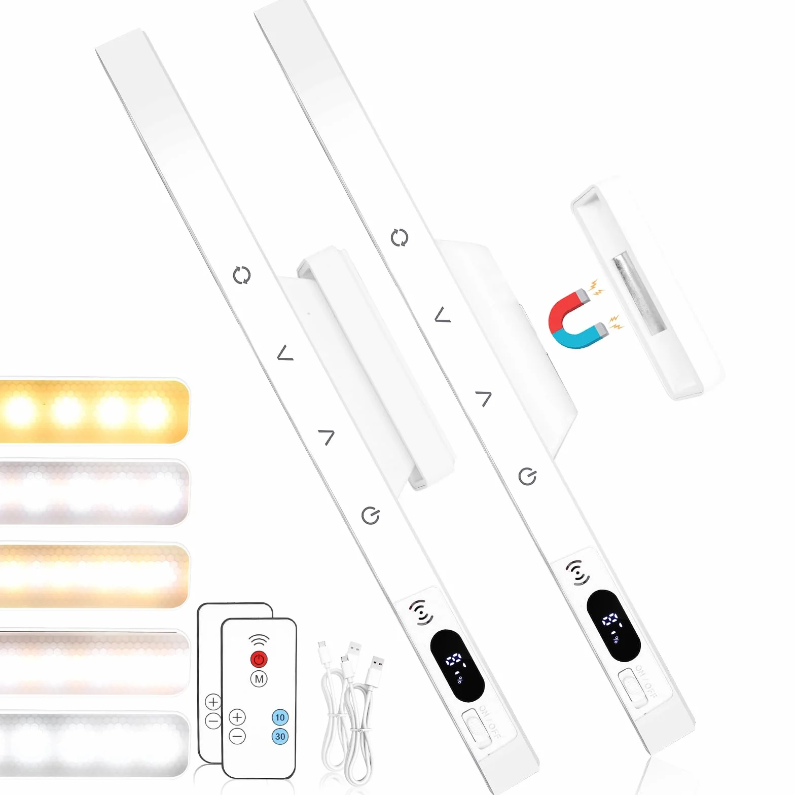 2 sztuki lamp podszafkowych LED z akumulatorem LED, oświetlenie szafki pod umywalkę, z pilotem zdalnego sterowania, 5 temperatur barwowych, dotykowe, ściemniane, bezprzewodowe, do lustra, biur
