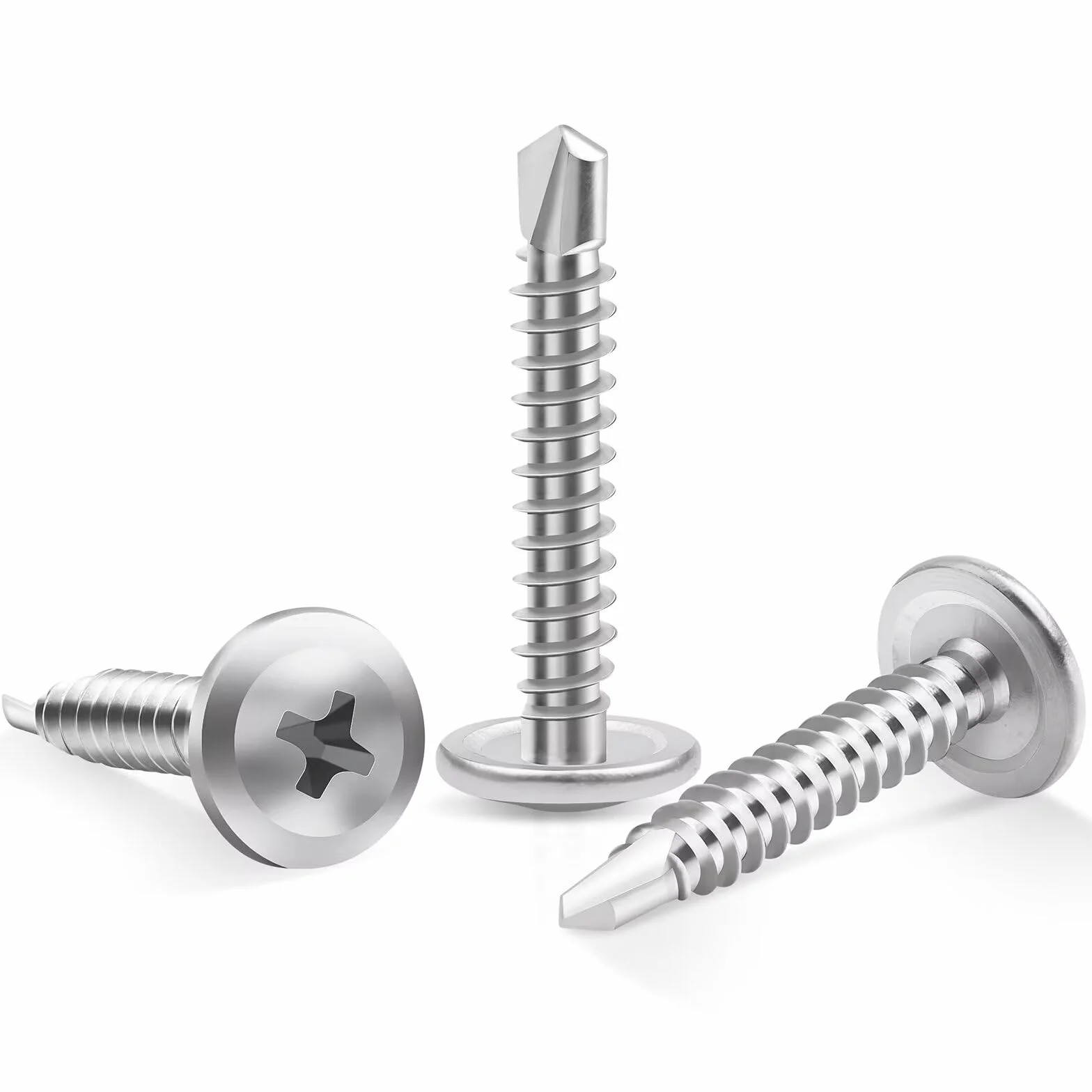 100 sztuk wkrętów samogwintujących M4,2 x 38 mm, do metalu, Leryati wysokiej wytrzymałości stal nierdzewna 410, samogwintujące, wkręty samowiercące z łbem wpuszczanym