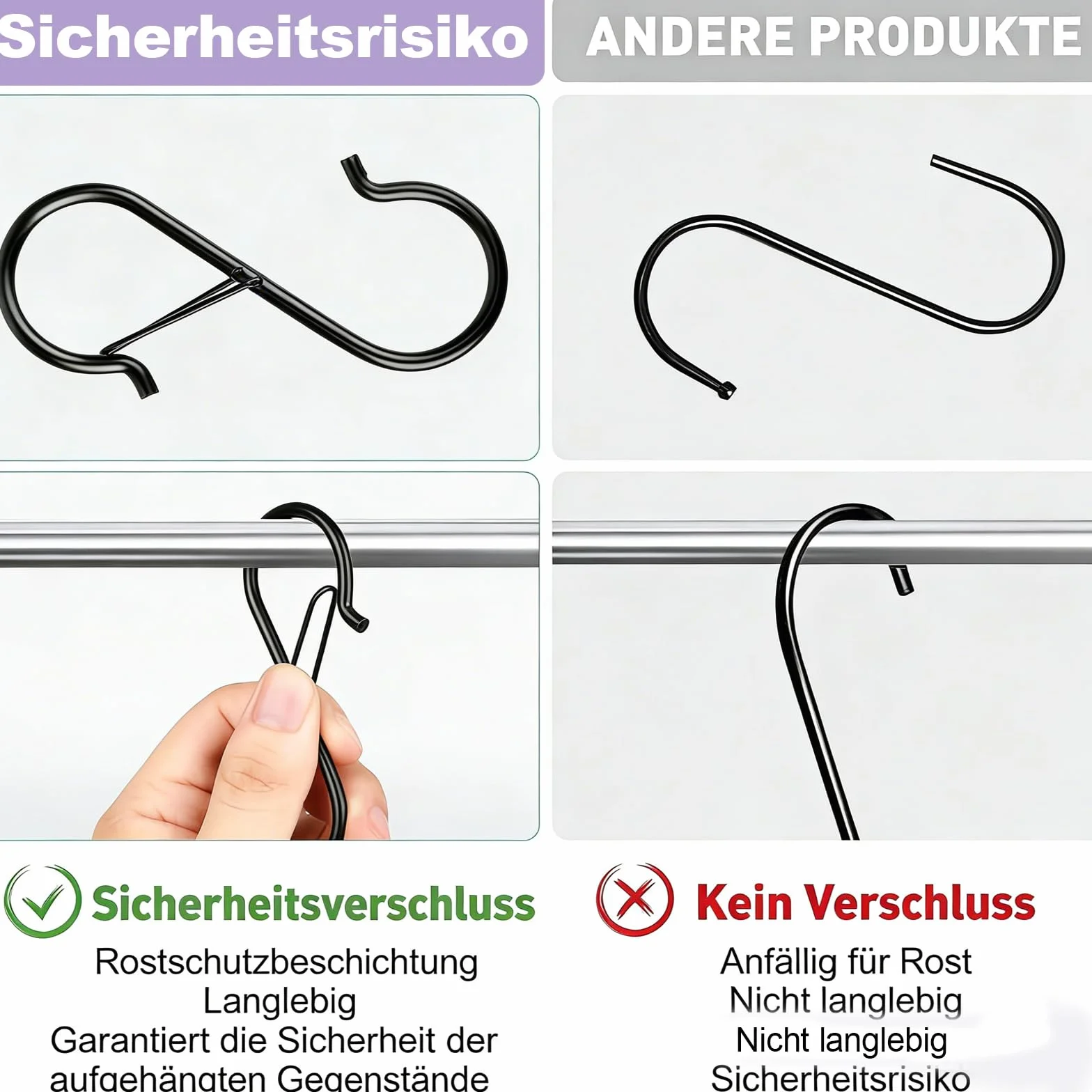 20 sztuk haczyków w kształcie litery S, 9 cm, metalowe haki do zawieszenia, z klamrą bezpieczeństwa, haczyki do zawieszania przyborów i drążka do szafy, w kuchni, łazience, sypialni, ogrodzie