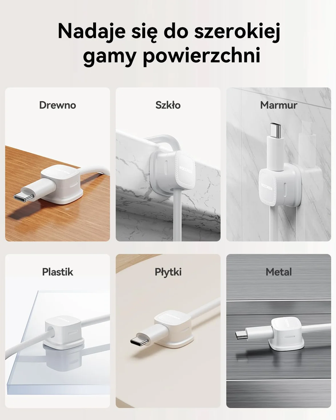 Rocoren 6 sztuk magnetycznych klipsów kablowych, samoprzylepny organizer kabli do domu, biura, biurka, telefonu, samochodu, ściany, biurka, szafki nocnej (6, Biały)