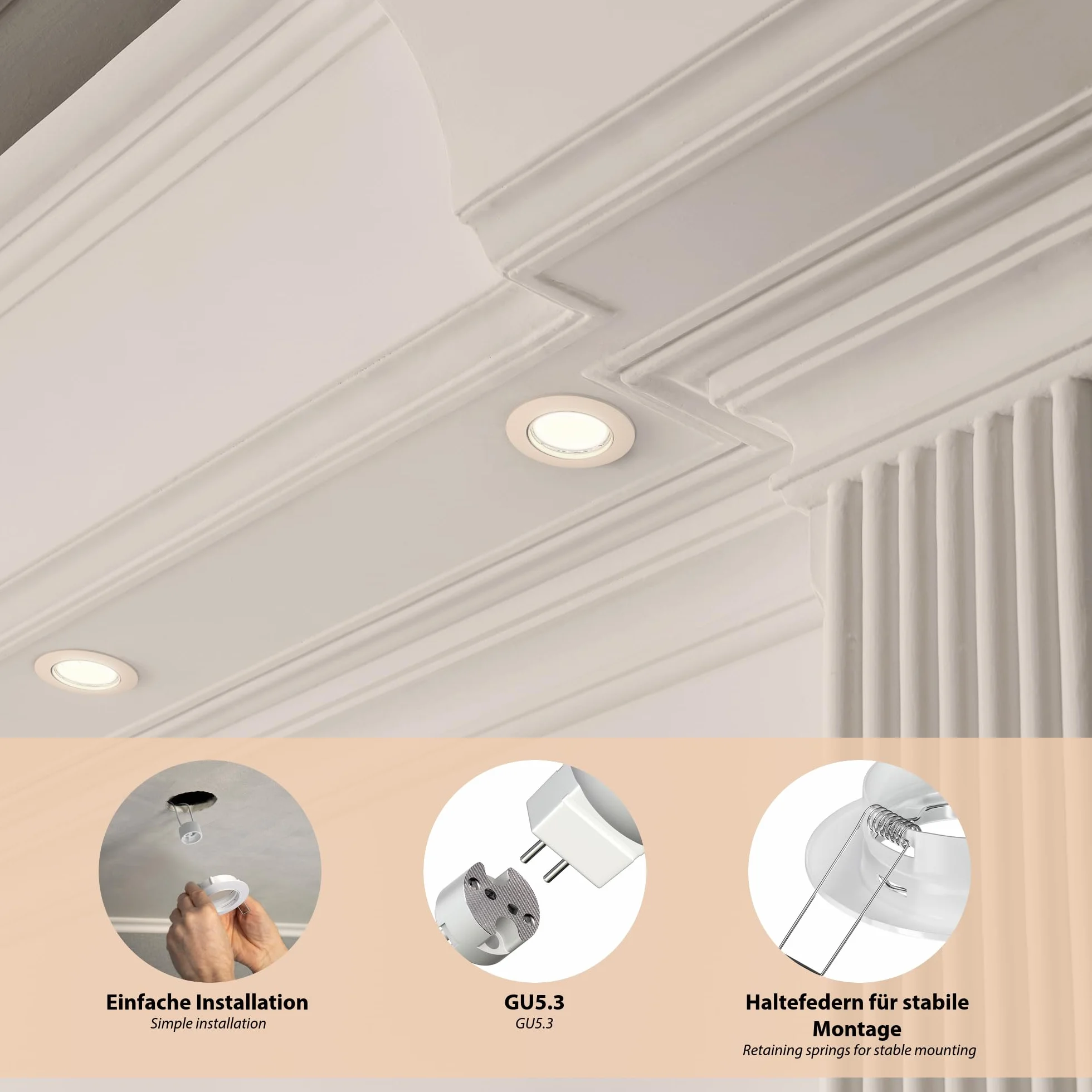 ledscom.de Sufitowa rama wpuszczana Circ Aluminiowa biała GU5.3 50mm 6 sztuk