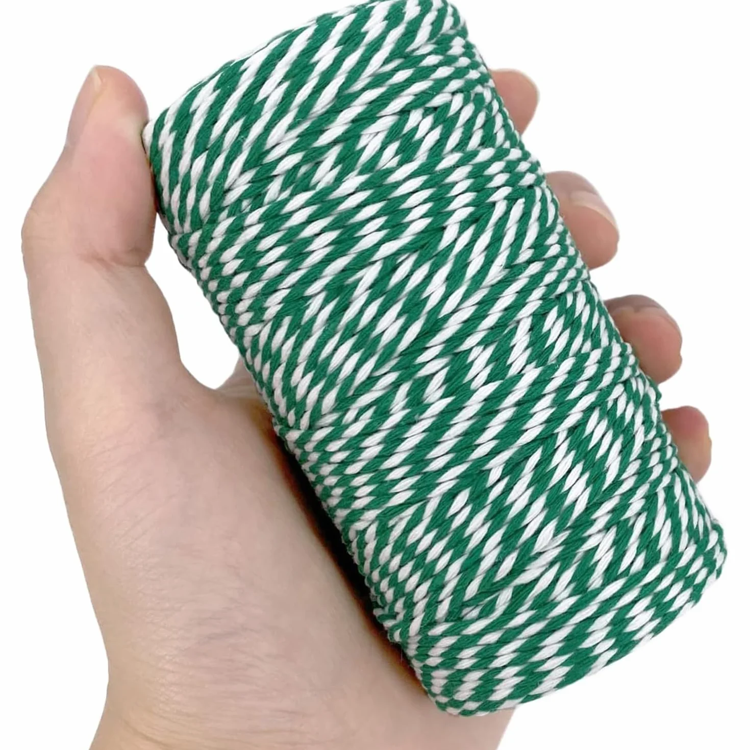 TACHIO Sznurek bawełniany 2 mm, 100 m, sznurek piekarski, sznurek do majsterkowania, sznurek dekoracyjny, idealny do ogrodu, obrazów, roślin, majsterkowania, 2 rolki czerwono-biały i zielono-biały