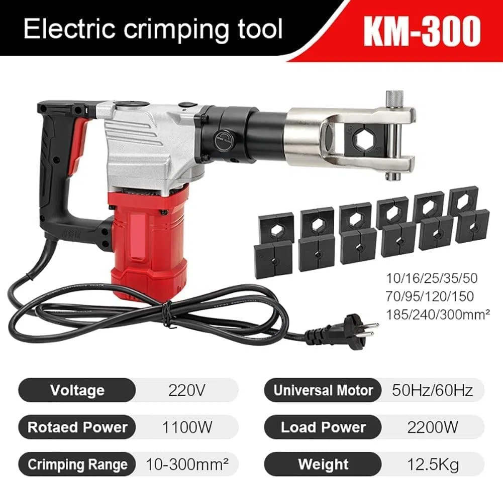 Hydrauliczne zaciskarki do kabli – zestaw narzędzi do zaciskania ręcznego z 9 matrycami do zacisków elektrycznych, nadaje się do drutu 10-300 mm², uniwersalne szczypce do drutu