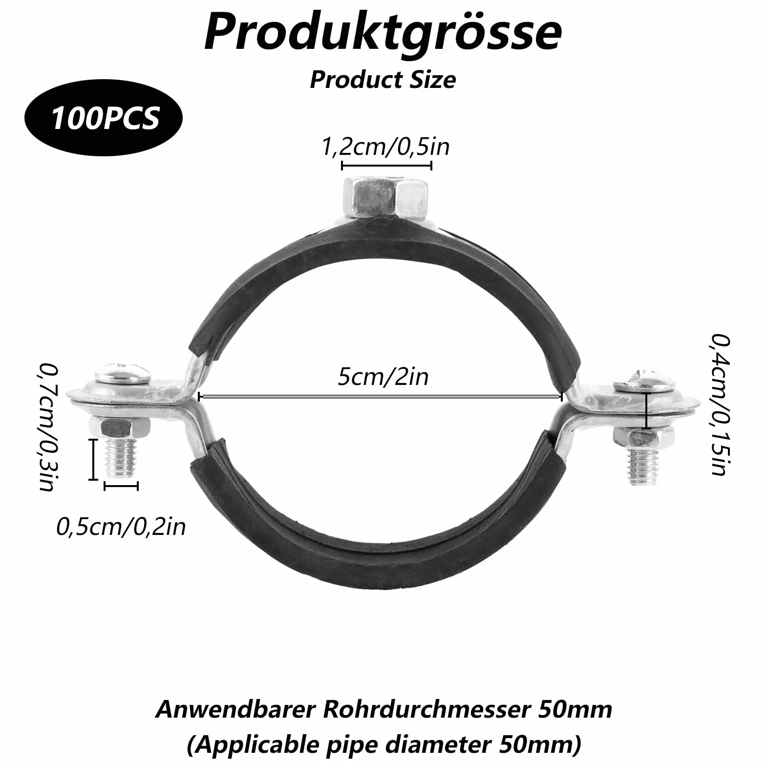 100 sztuk obejmy rurowe 50 mm-55 mm / 1,96"-2,16" obejmy rurowe stal ocynkowana z gumową wkładką, obejmy do rur ze stali nierdzewnej, obejmy do rur