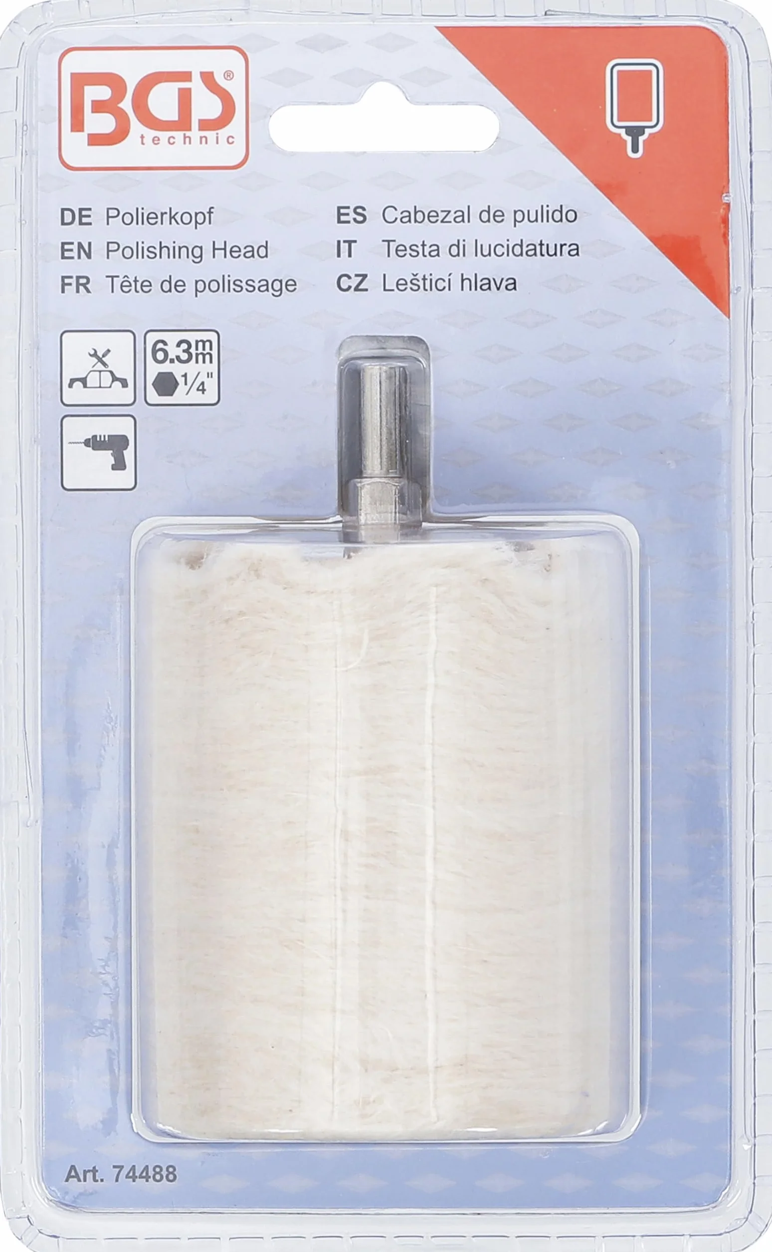 BGS Głowica polerska cylindryczna chwyt sześciokątny 6,3 mm (1/4")